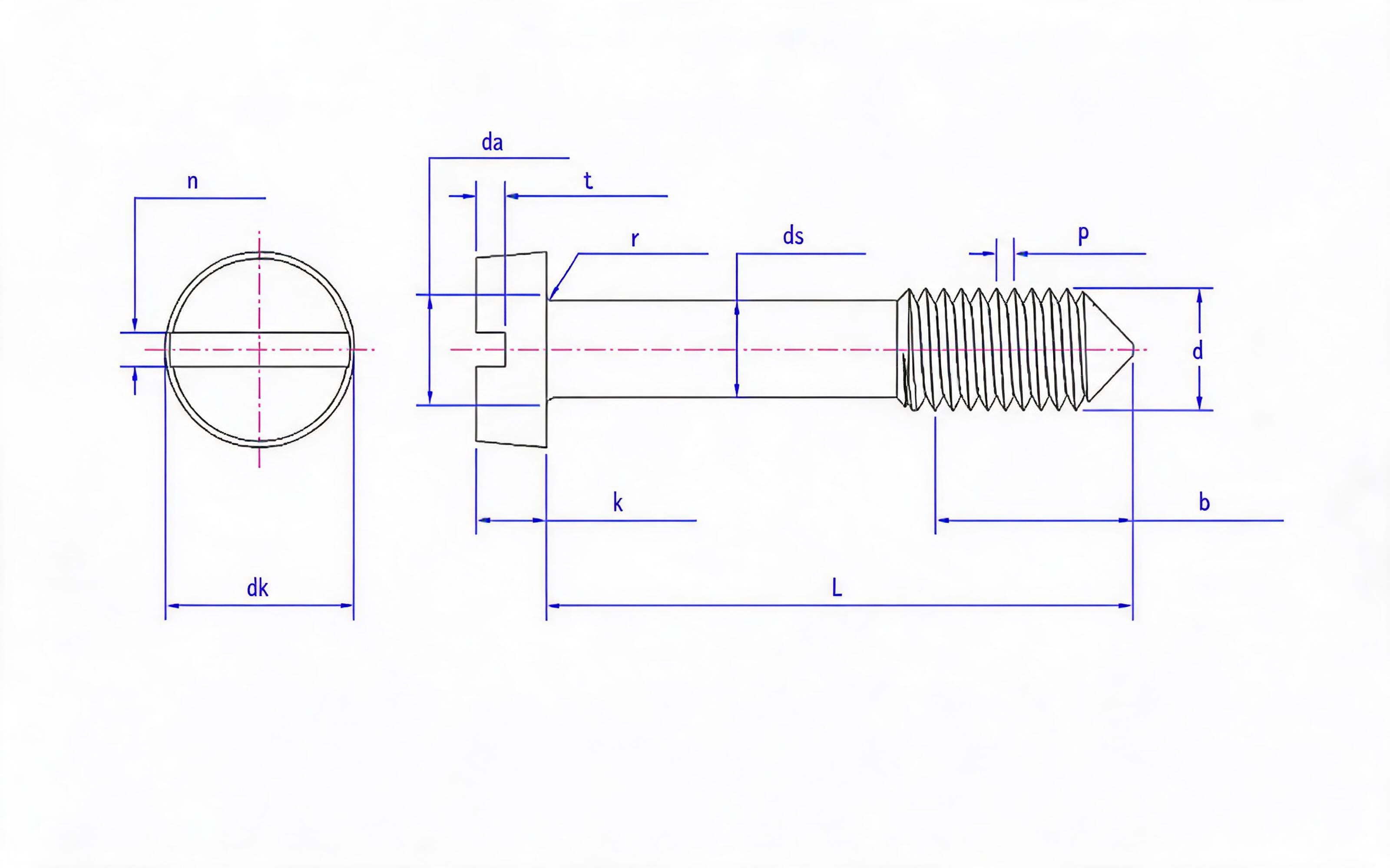 SLOTTED CYLINDRICAL HEAD WITHOUT SCREW L-TYPE LONG THREAD (CONE TAIL) Standard Drawing