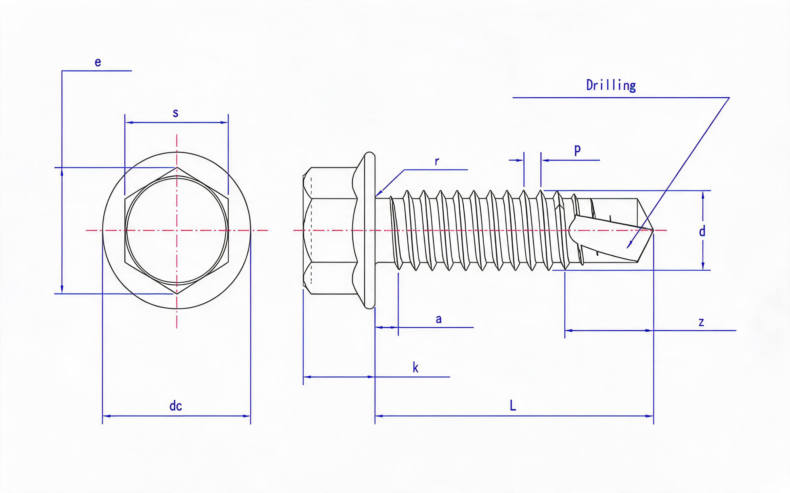 Hexagon flange self-drilling self-tapping screw Standard Drawing
