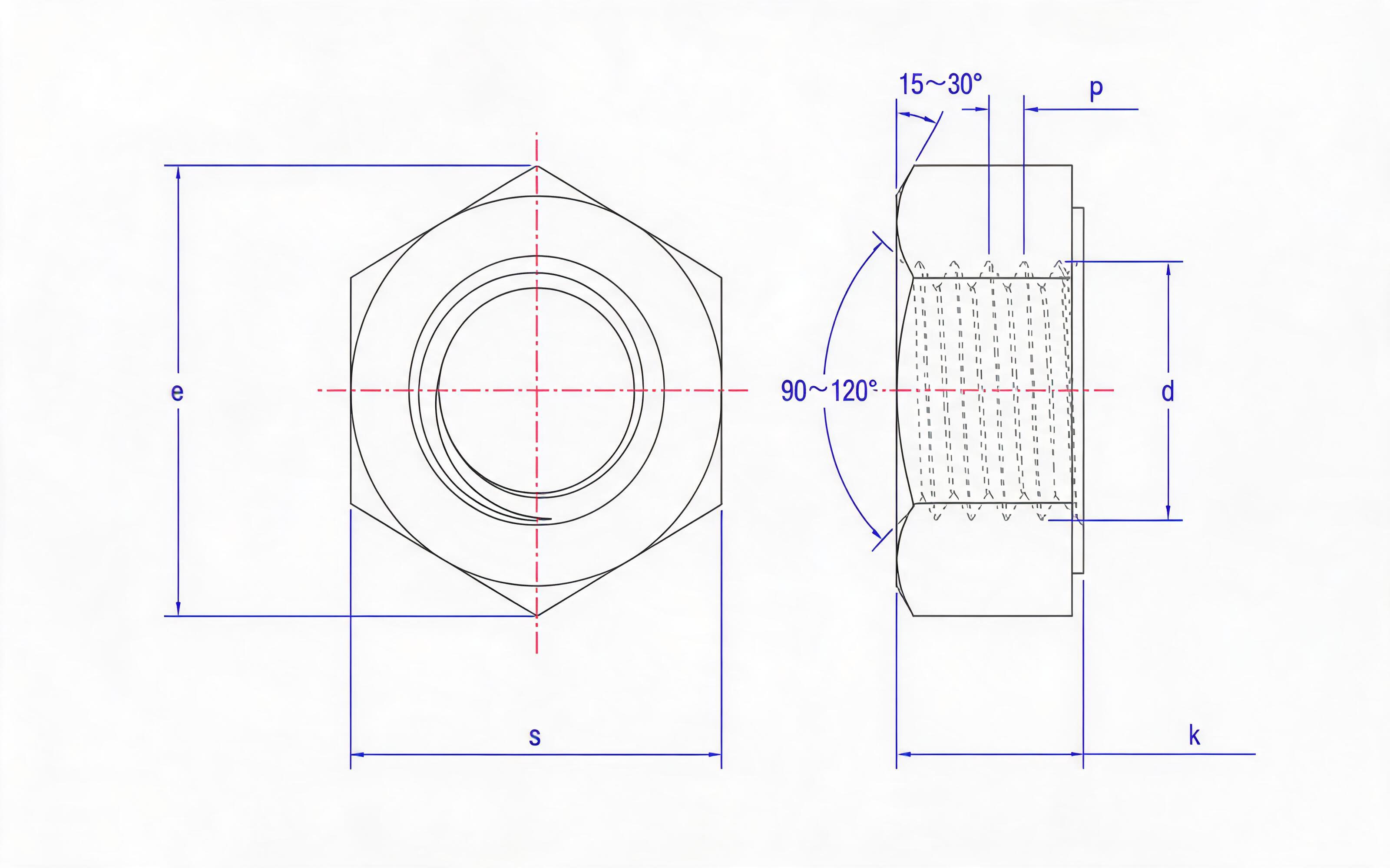 Type 2 single-chamfered hexagon fine thread nut Standard Drawing