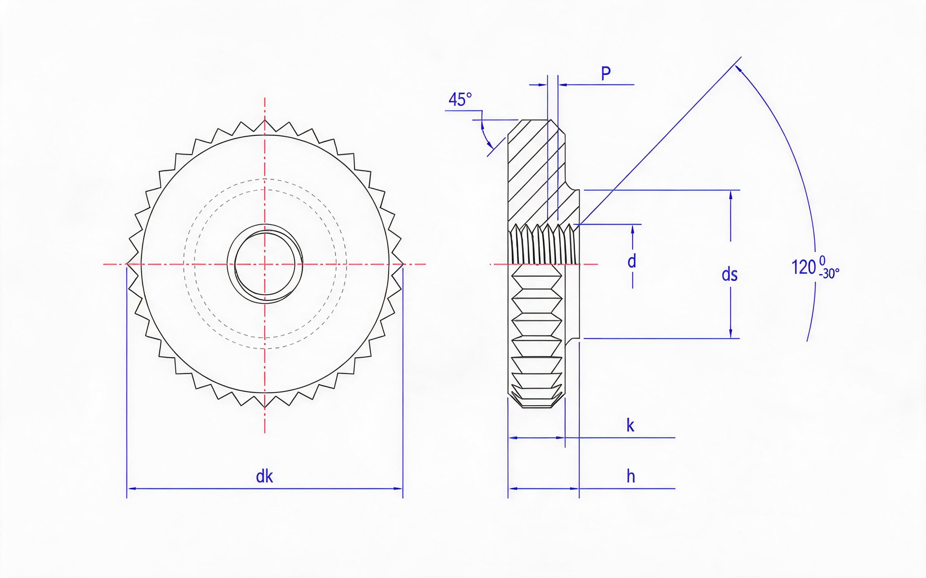Knurled nut Standard Drawing