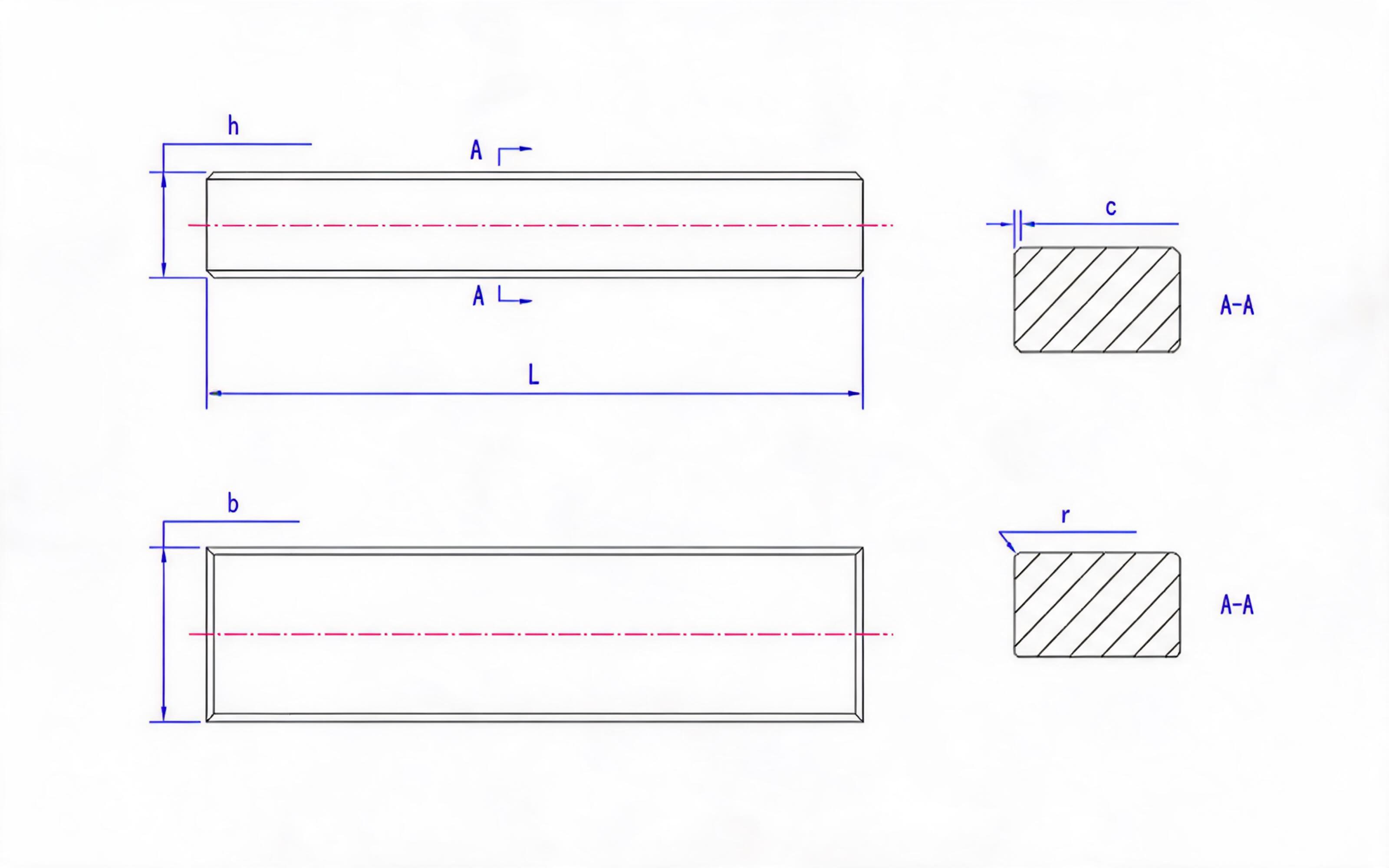 Type B thin flat key Standard Drawing