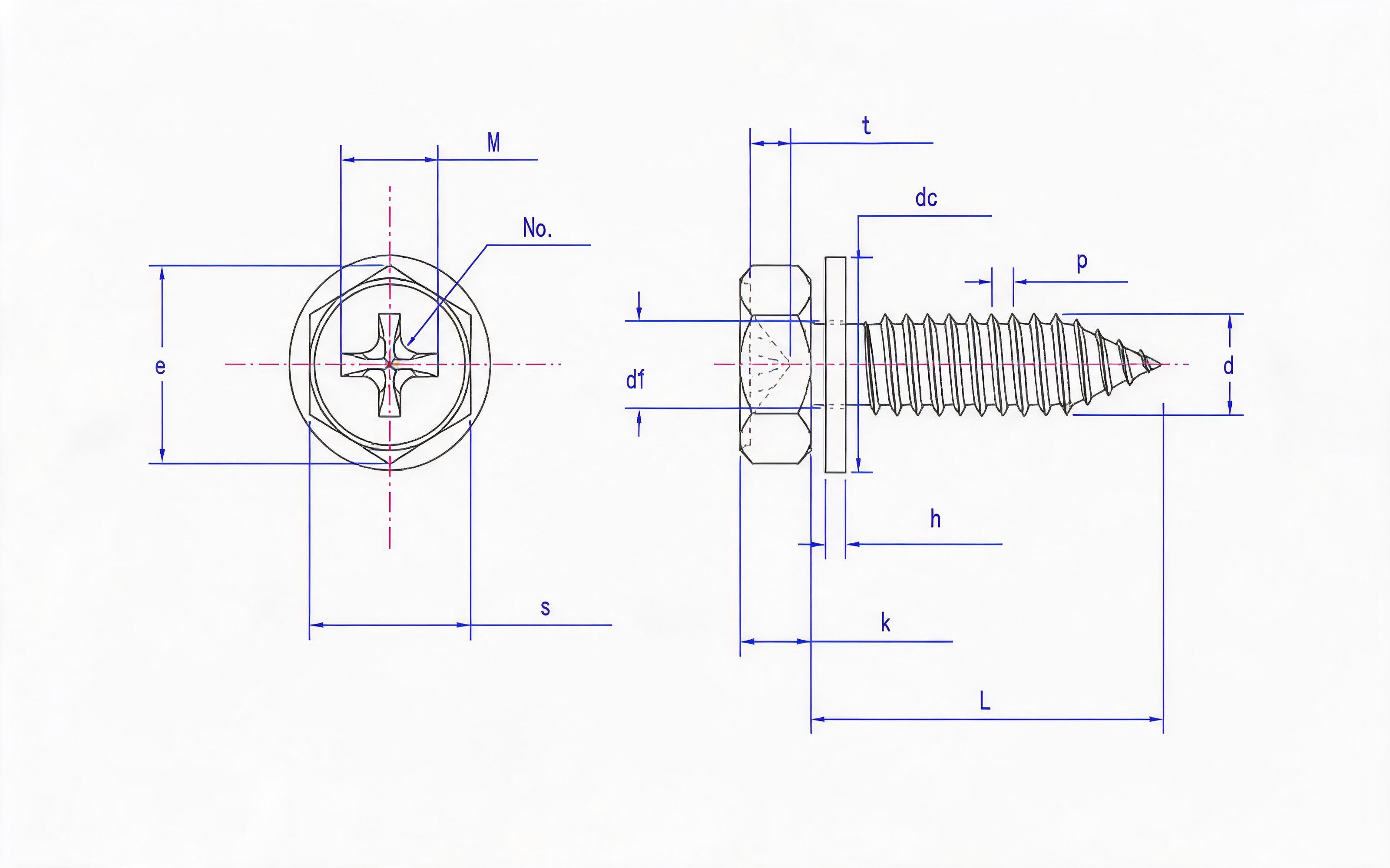 Cross recessed hexagon head self-tapping screw and flat washer combination type C Standard Drawing