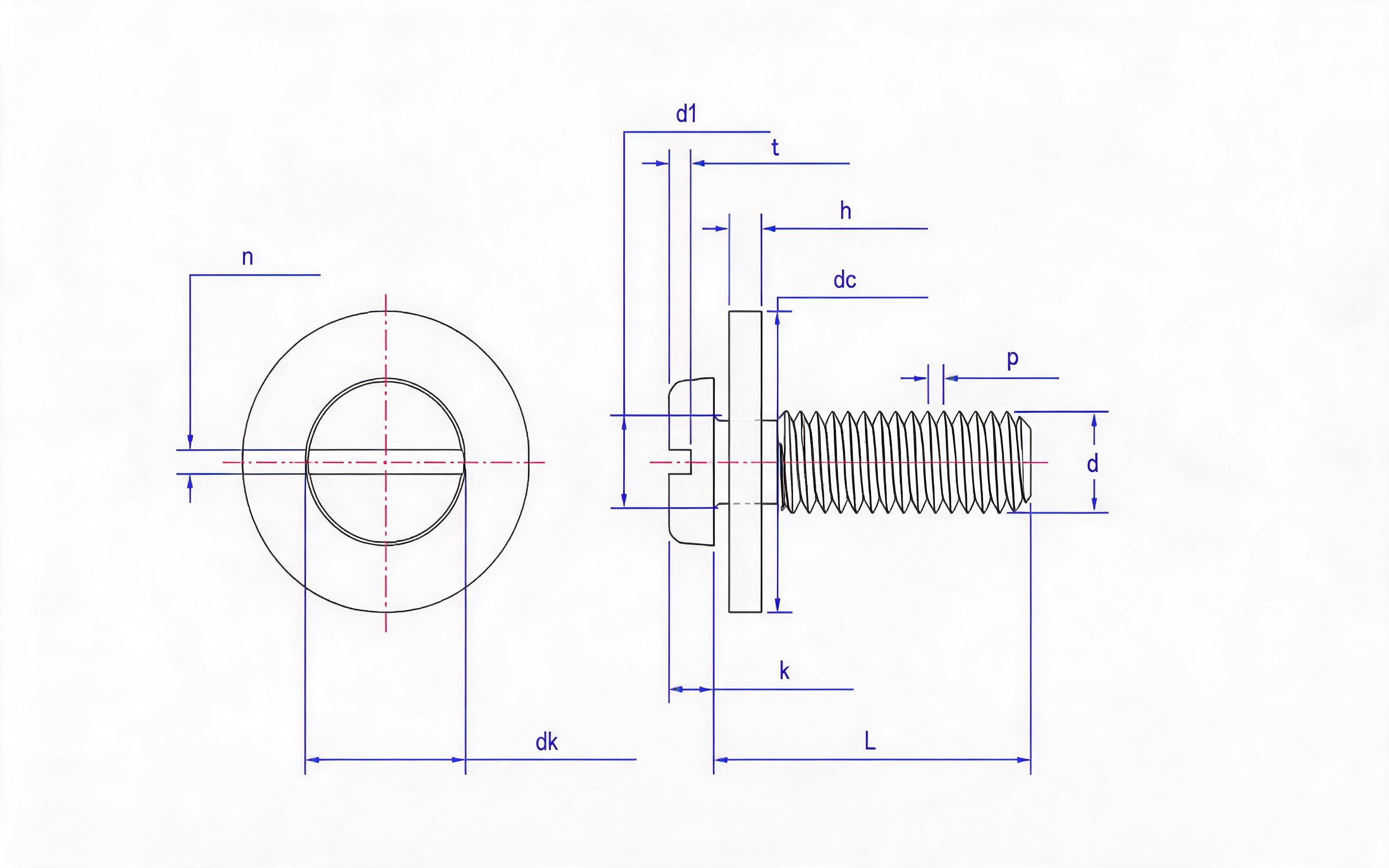 Combination of slotted panhead screw and large flat washer Standard Drawing