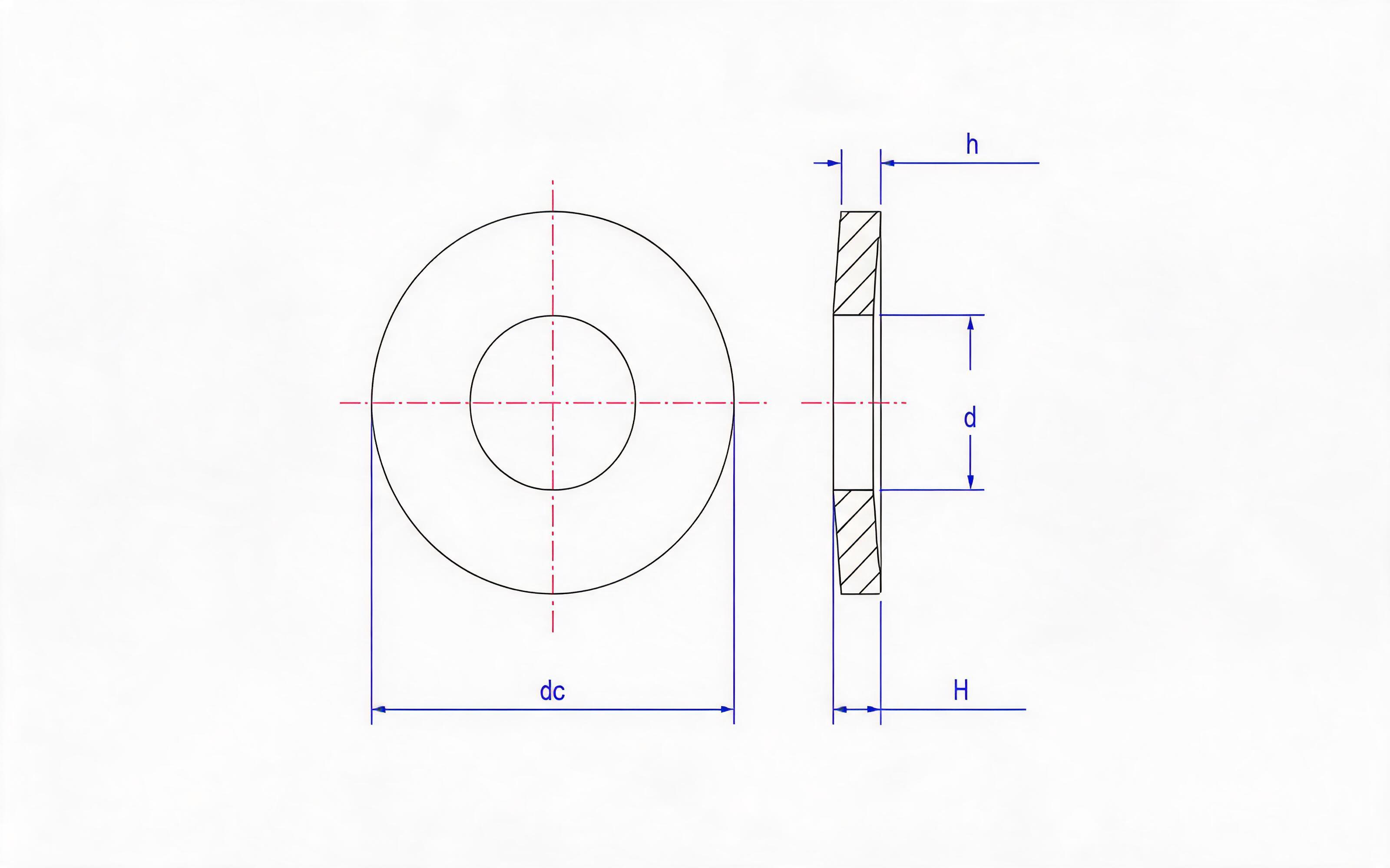 Belleville spring washer (1.25mm<h ≤ 6mm, d H13) Table 4 Standard Drawing