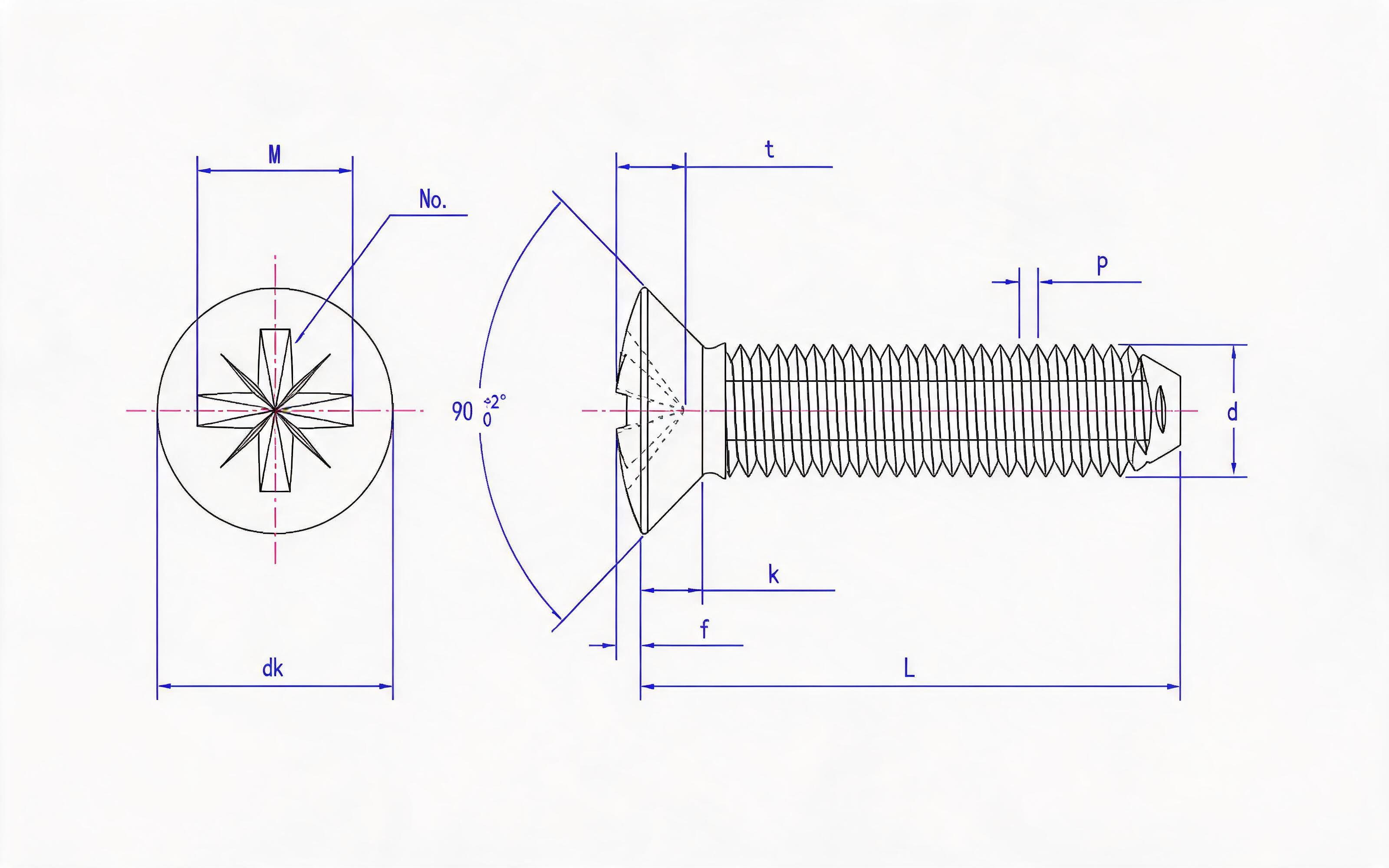 Herringbone groove countersunk head triangle lock screw (Z type) Standard Drawing