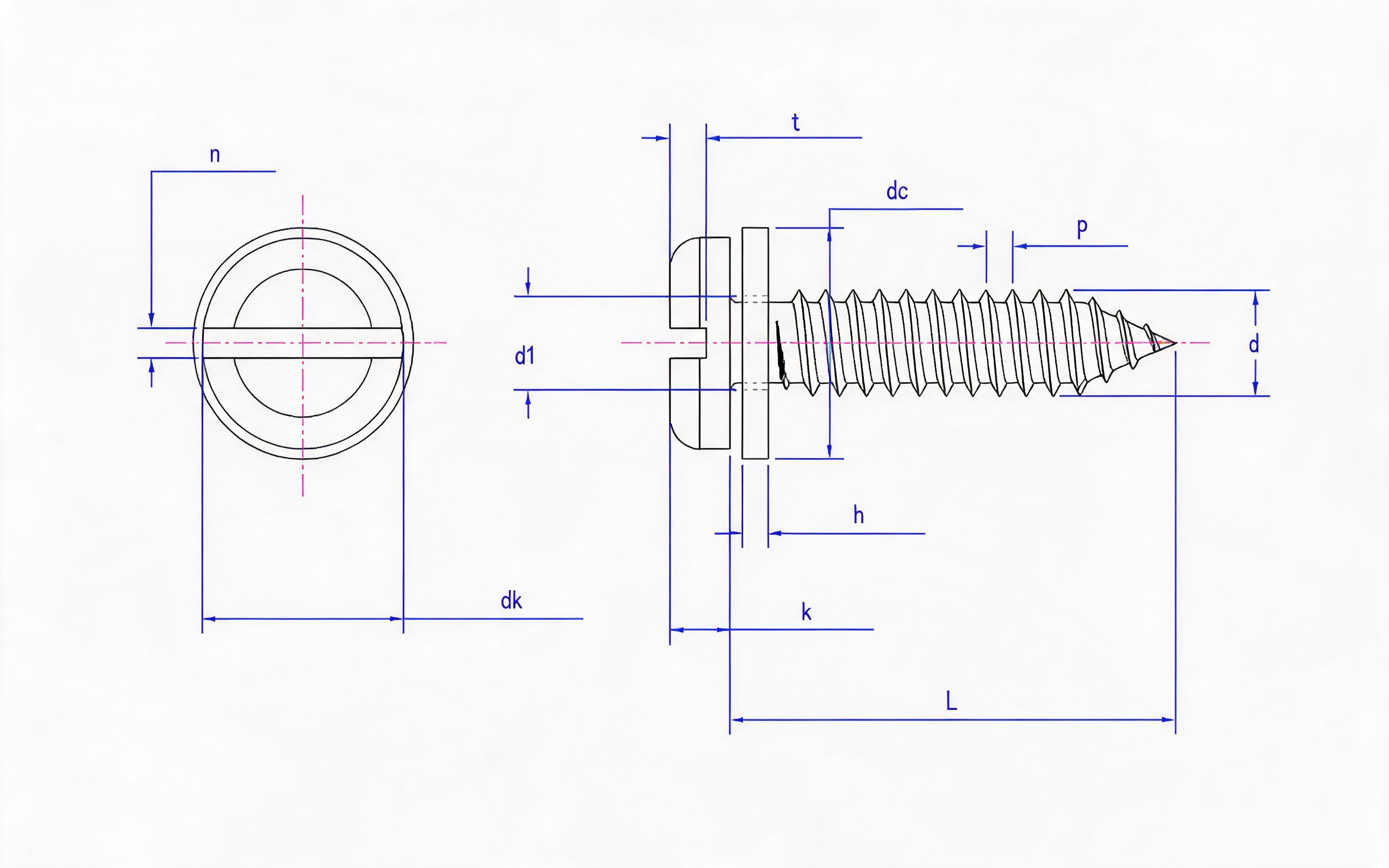 Slotted panhead self-tapping screw and flat washer combination type C Standard Drawing