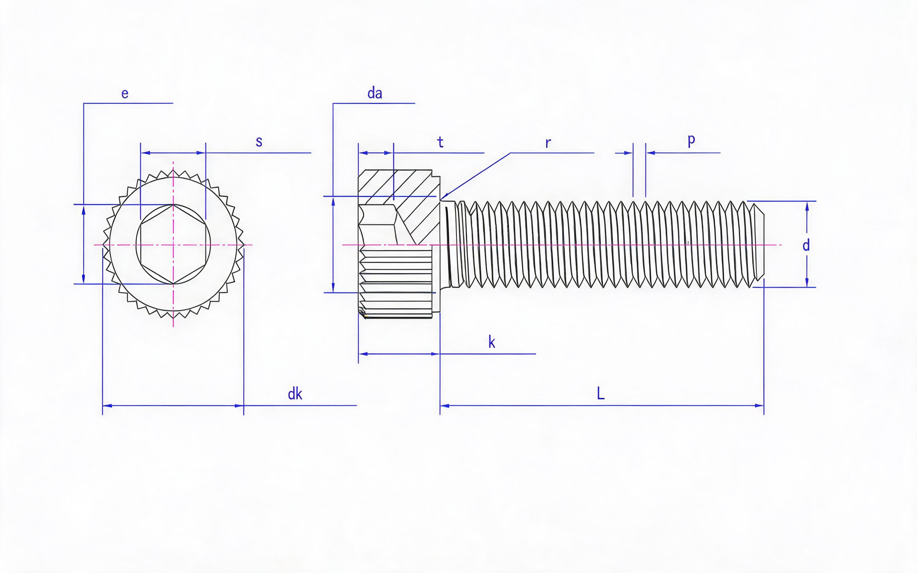 Knurled hexagon socket head cap screw Standard Drawing