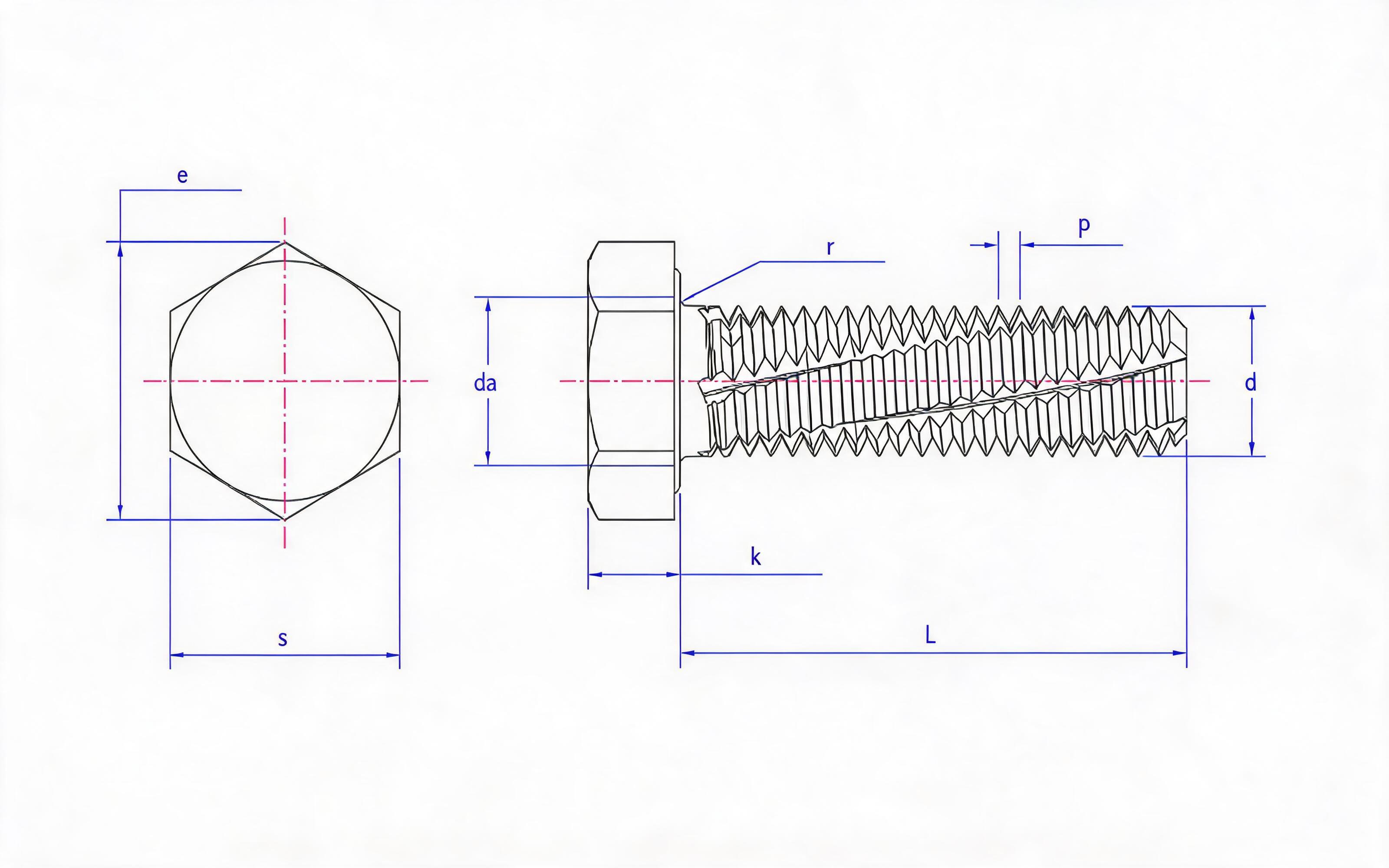 Hexagon head cutting thread screw Standard Drawing