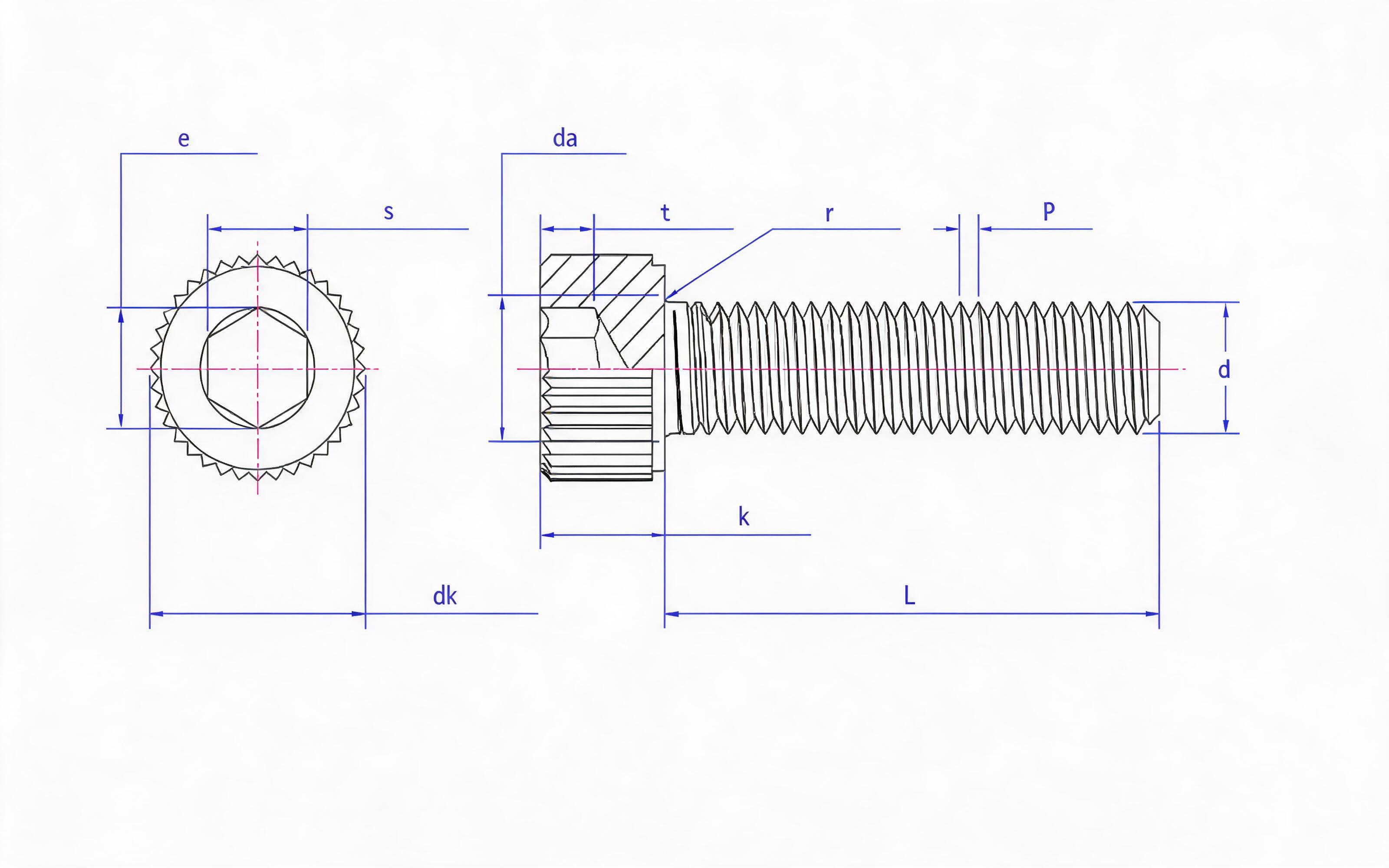 Knurled hexagon socket head cap screw Standard Drawing