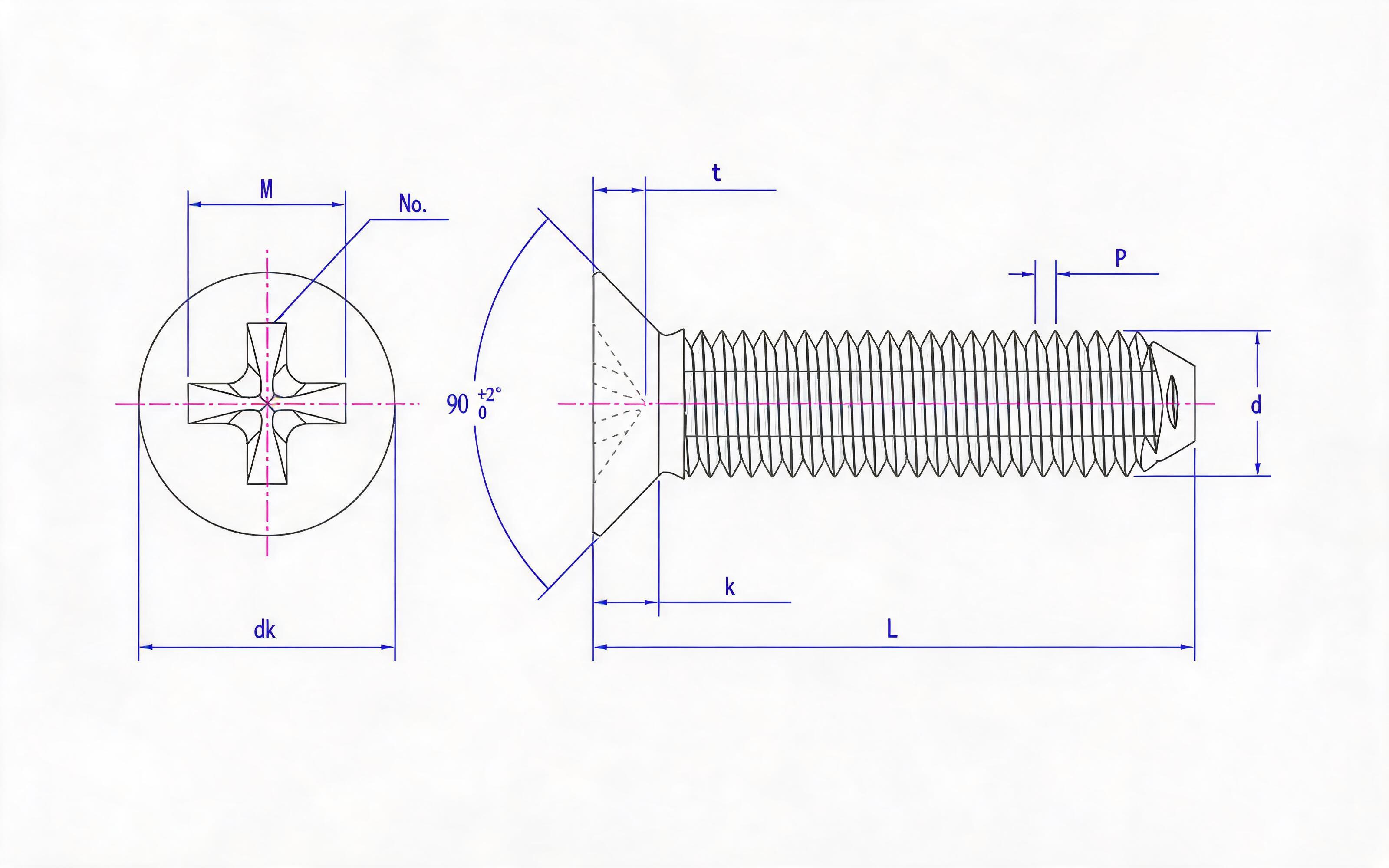 Shallow Cross recessed countersunk head triangle lock screw (Type H) Standard Drawing