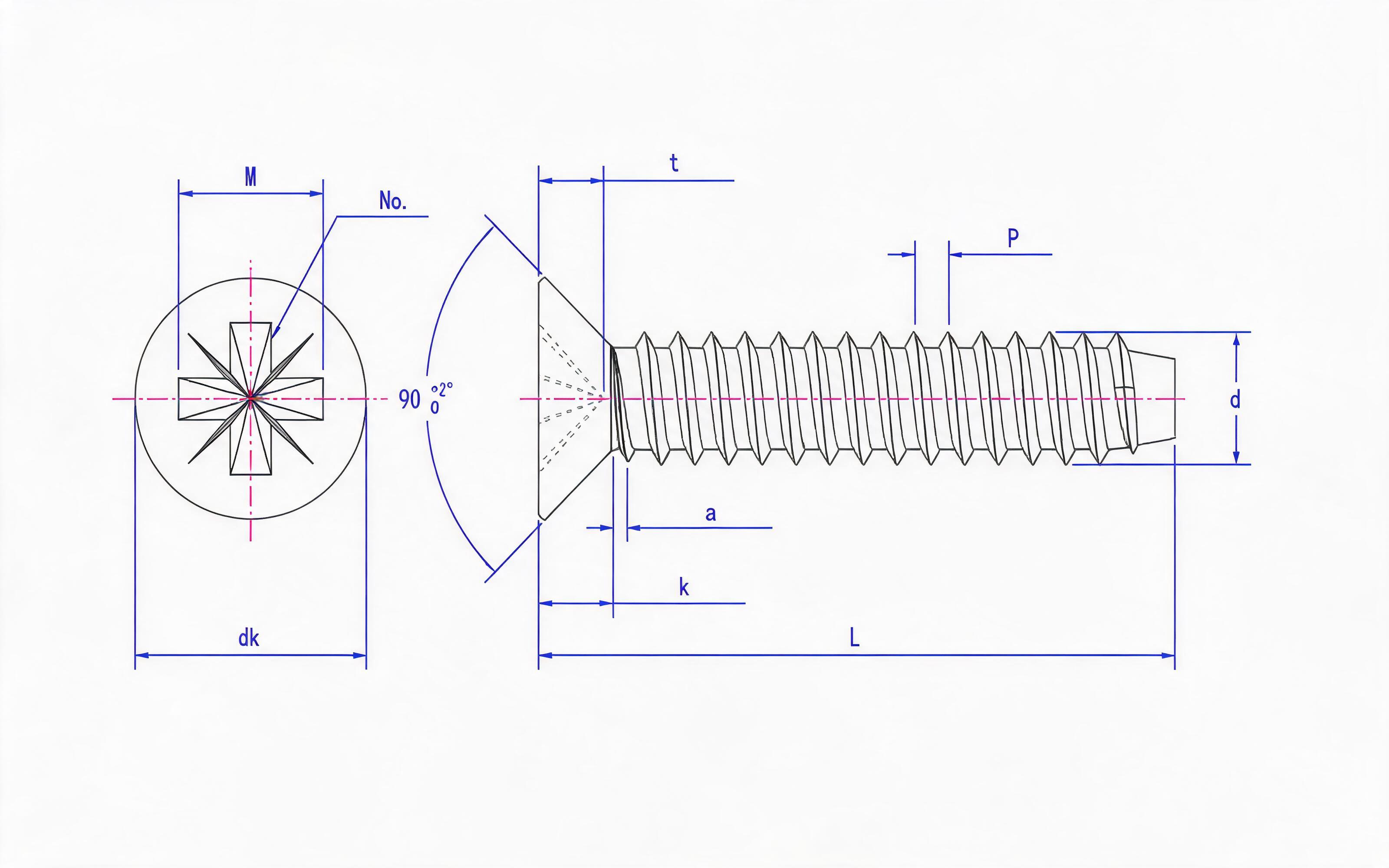 Type F countersunk head self-tapping screw with herringbone groove Standard Drawing