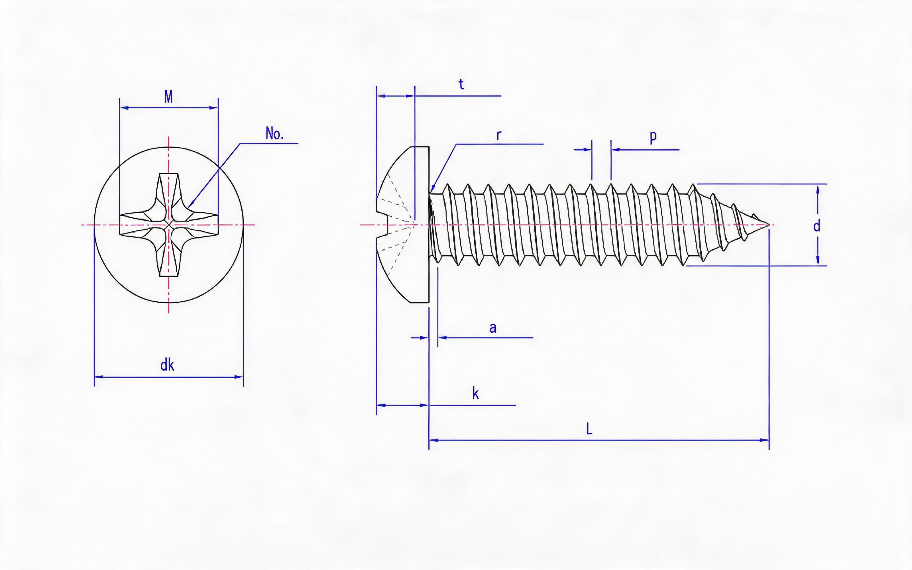 Cross recessed panhead self-tapping screw Type C Standard Drawing