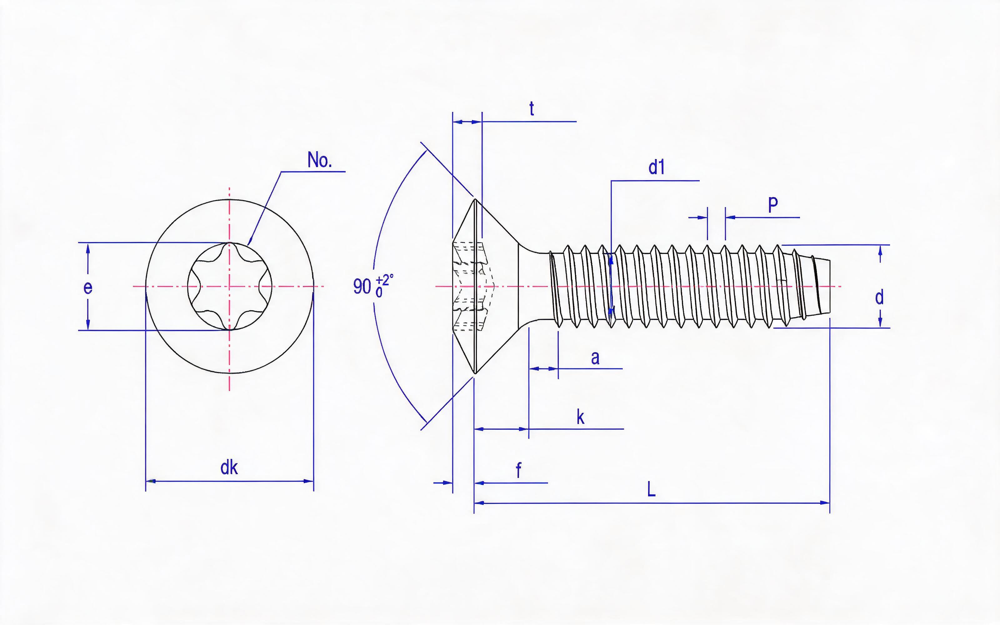 Type F hexagon socket countersunk head self-tapping screw Standard Drawing