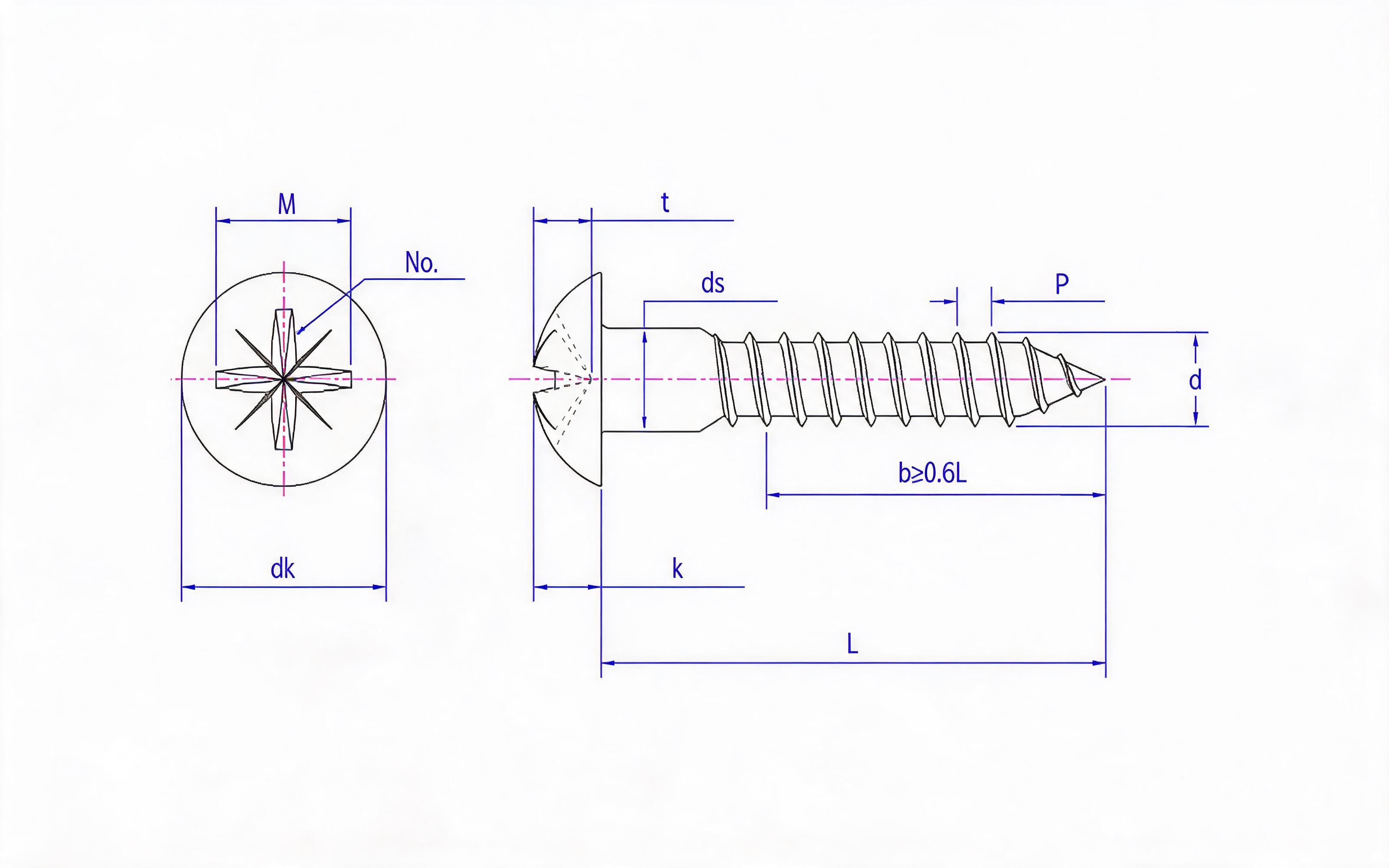 Cream-groove round head wood screw (Z type) Standard Drawing
