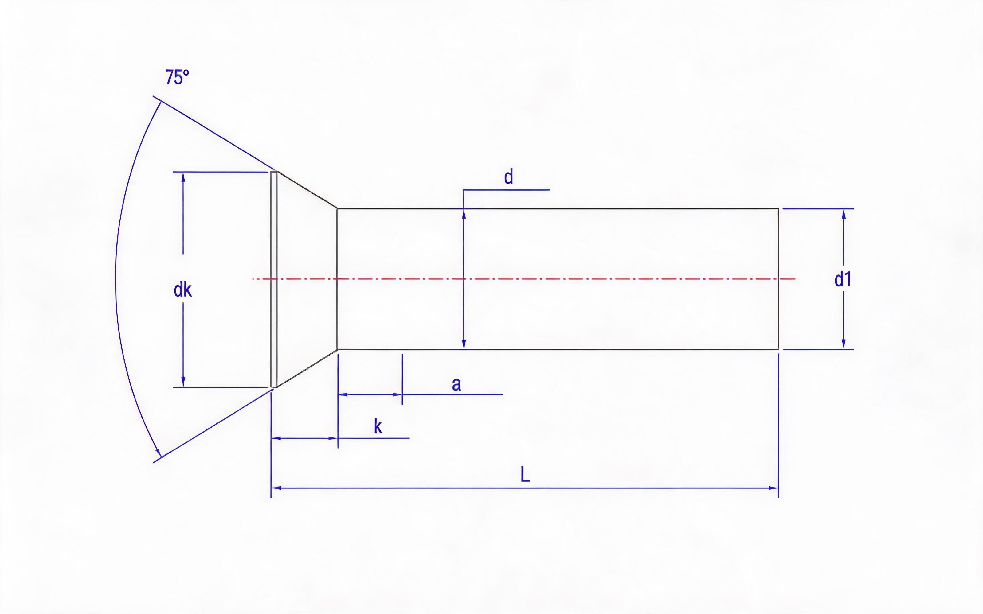 COUNTERSUNK RIVET (1 TO 8mm DIAMETER) Standard Drawing