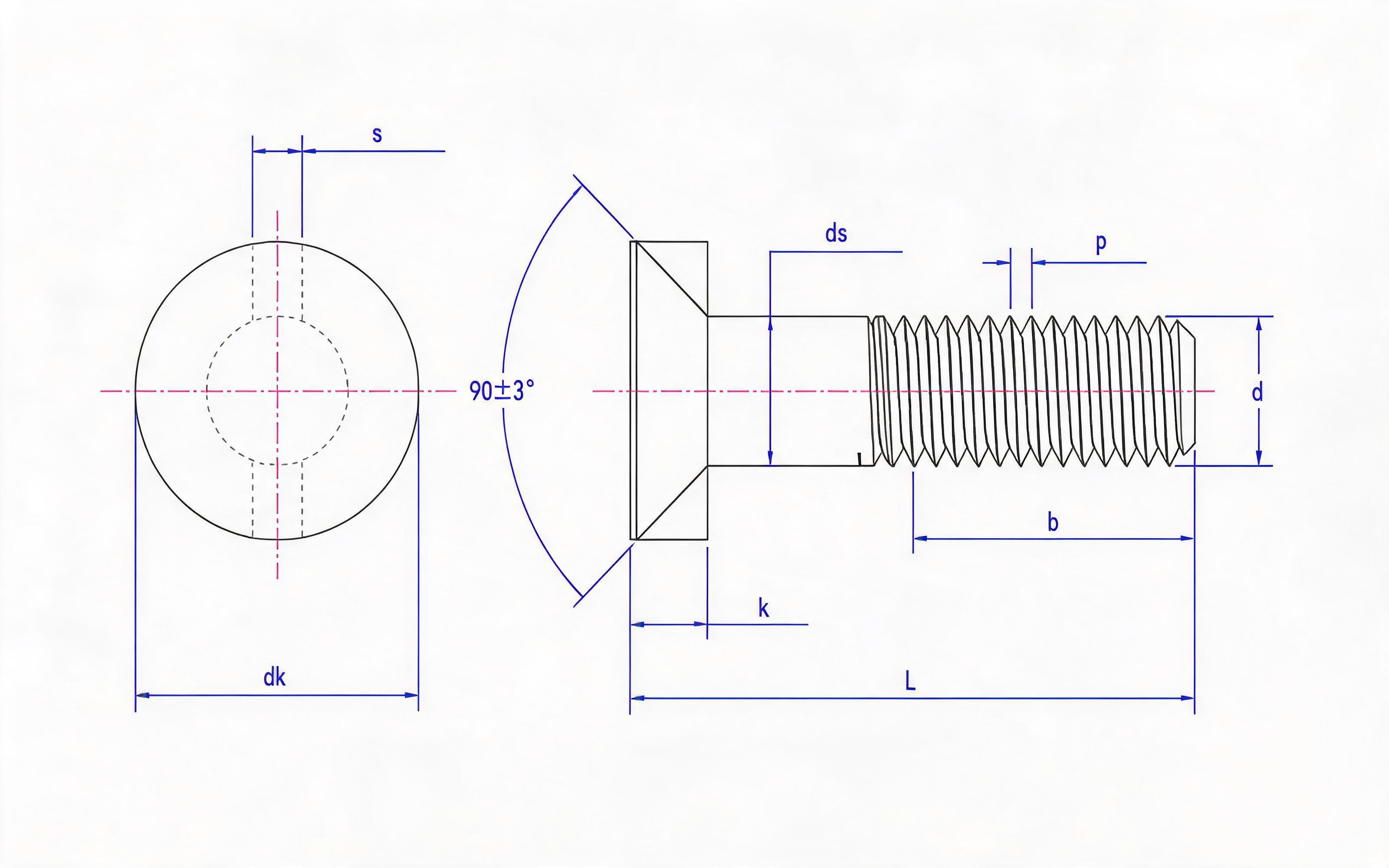 Countersunk double dowel bolt Standard Drawing