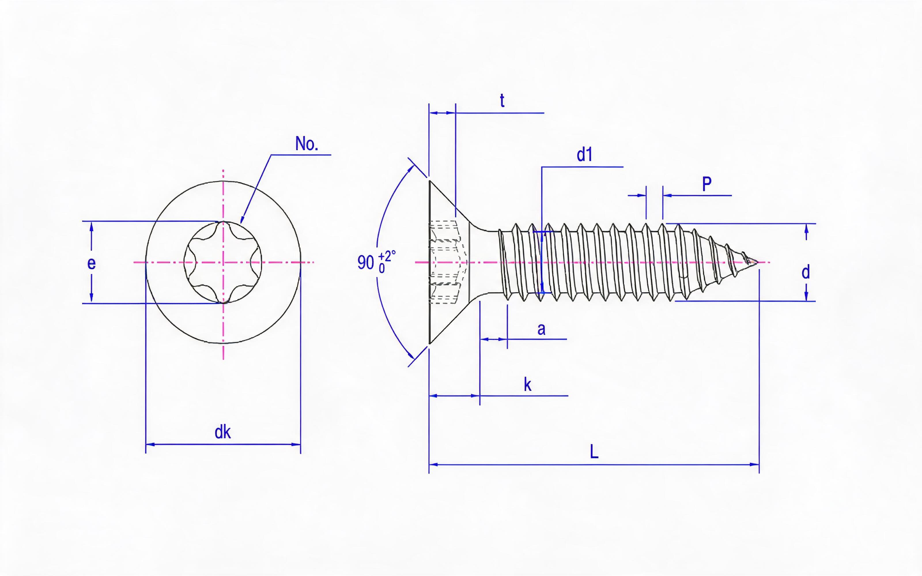Torx recessed countersunk head self-tapping screw type C Standard Drawing