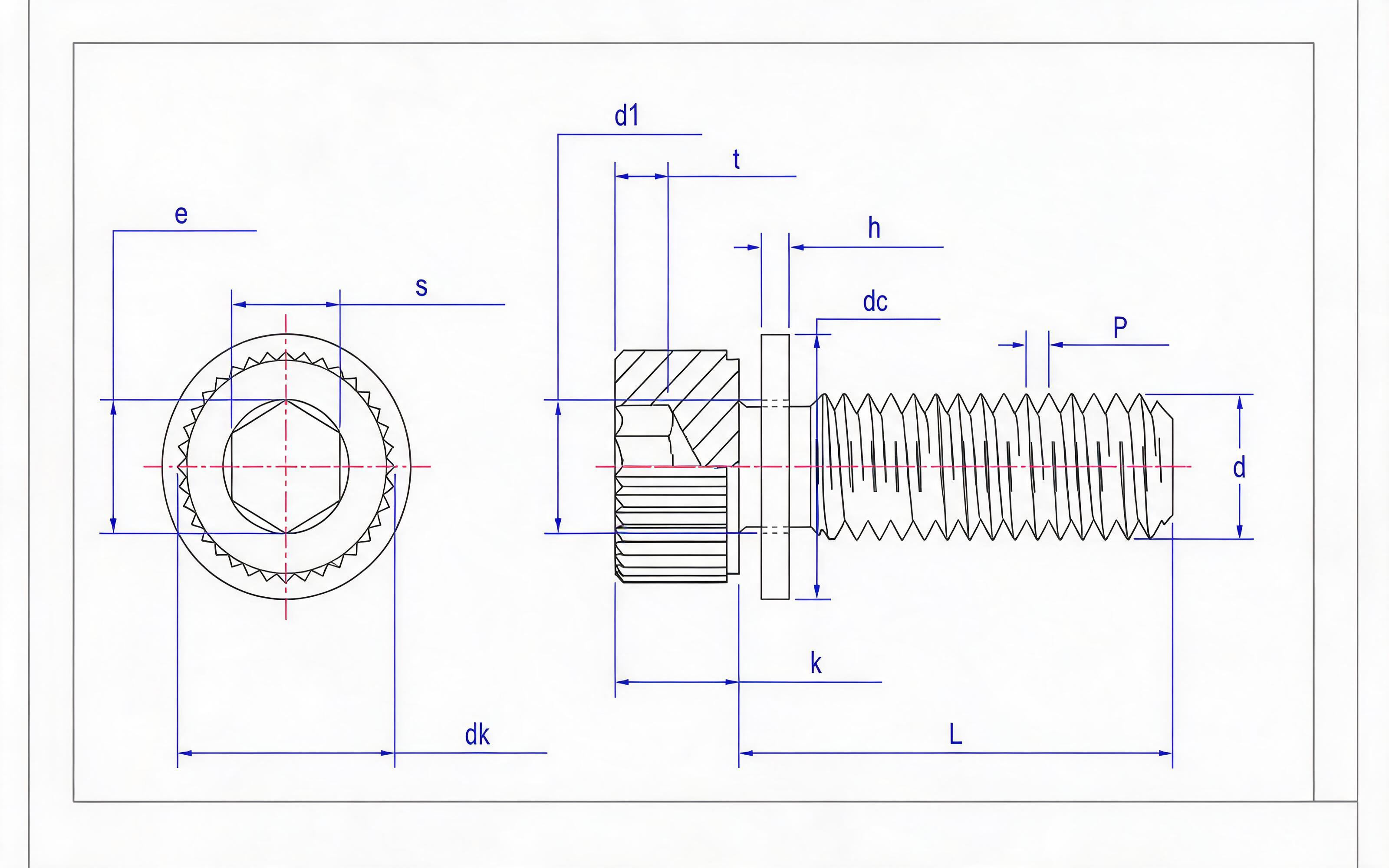 Knurled hexagon socket head cap screw and flat washer combination Standard Drawing