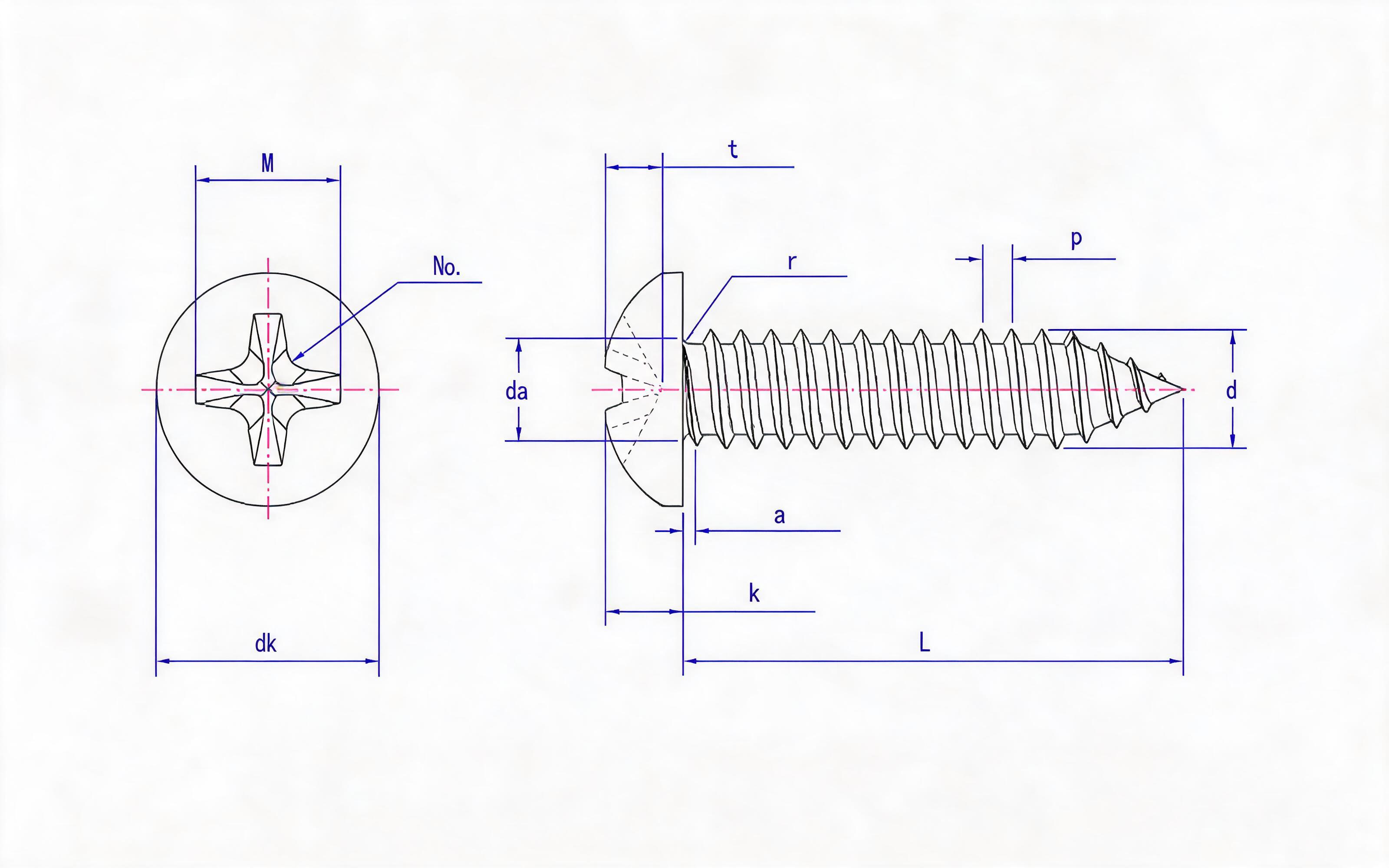 Cross recessed panhead self-tapping screw Type C Standard Drawing