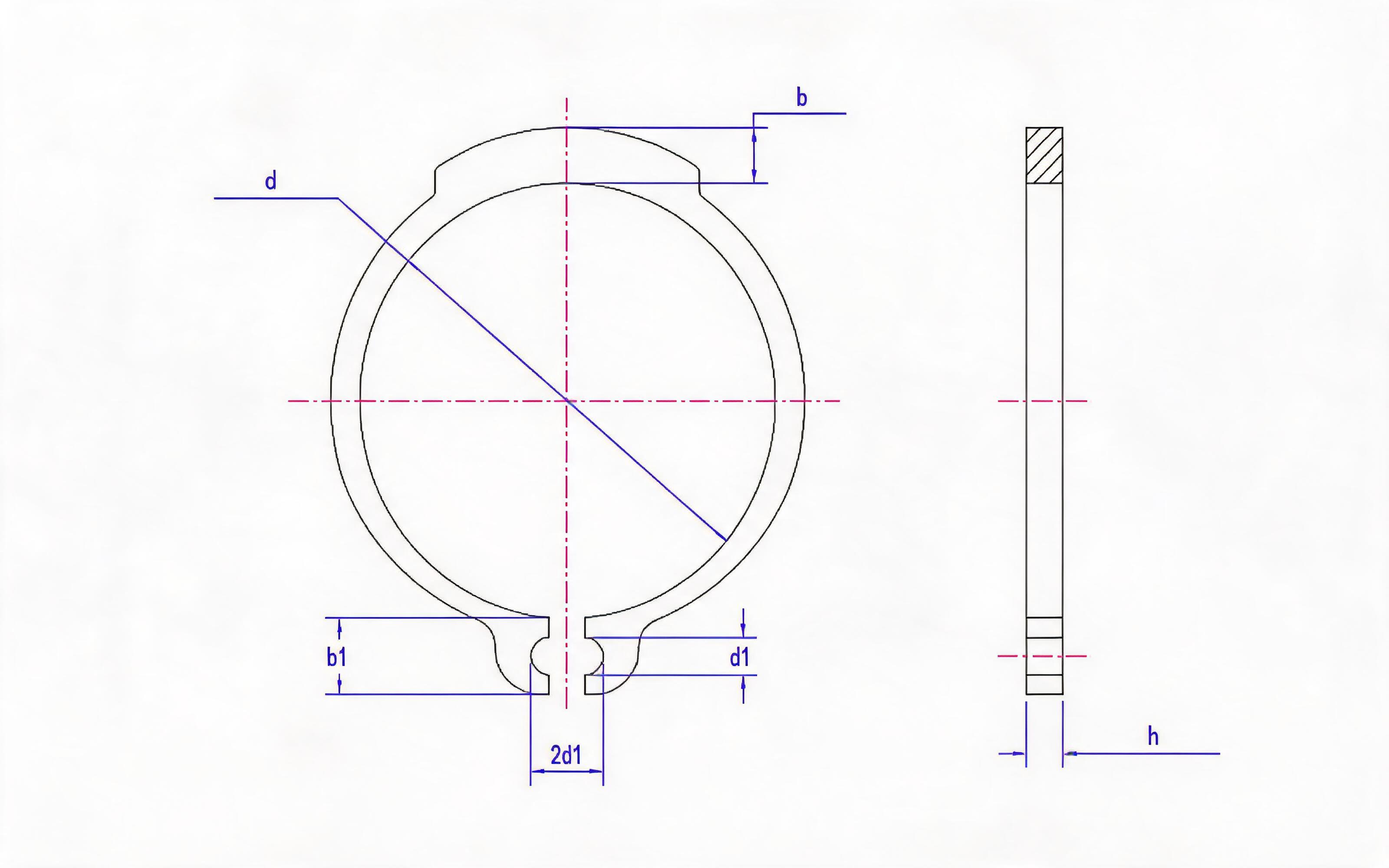 Retaining ring for ordinary shaft (Fig. b, d ≤ 9mm) Standard Drawing