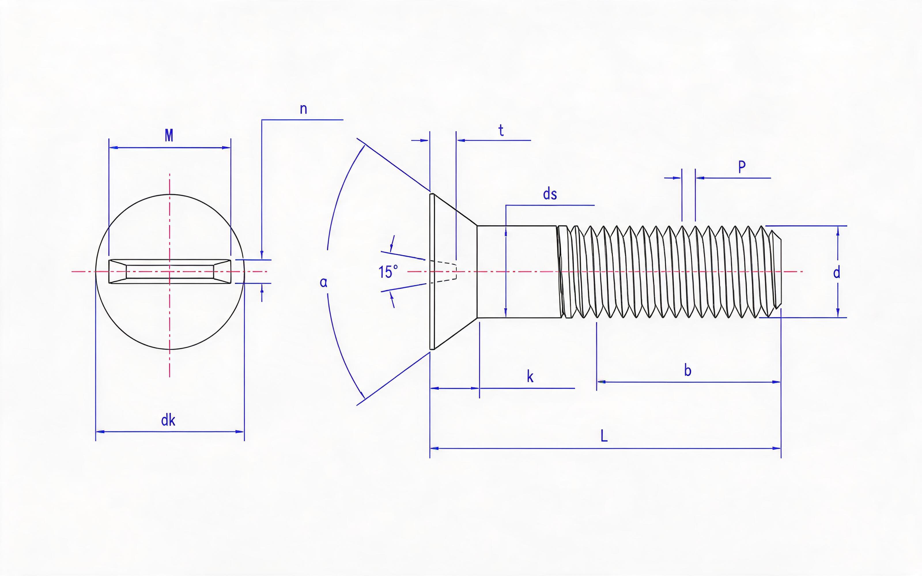 Slotted Countersunk Screws for Structural Steel Bolting Connections Standard Drawing