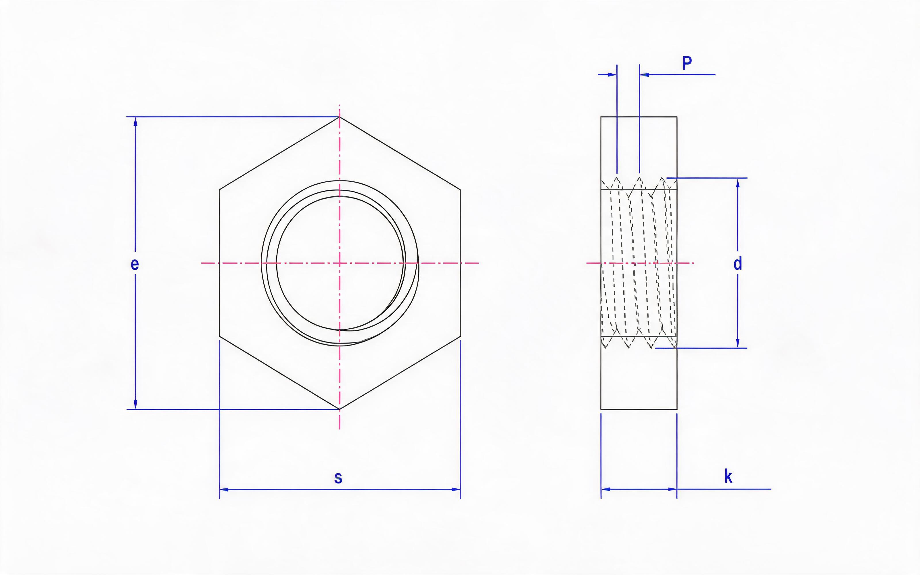 Hexagon thin nut without chamfer Standard Drawing