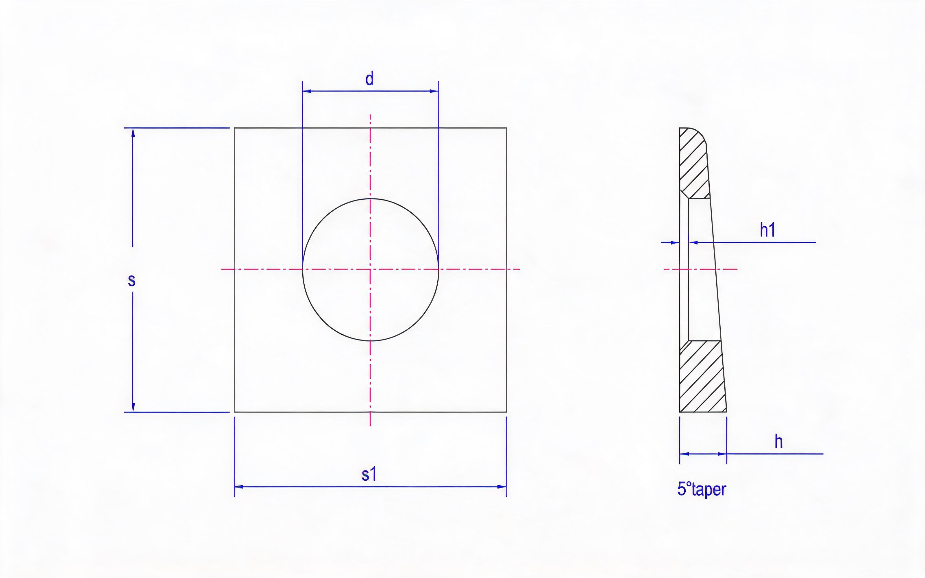 Square taper washer for high-strength bolt connection of steel structure Standard Drawing