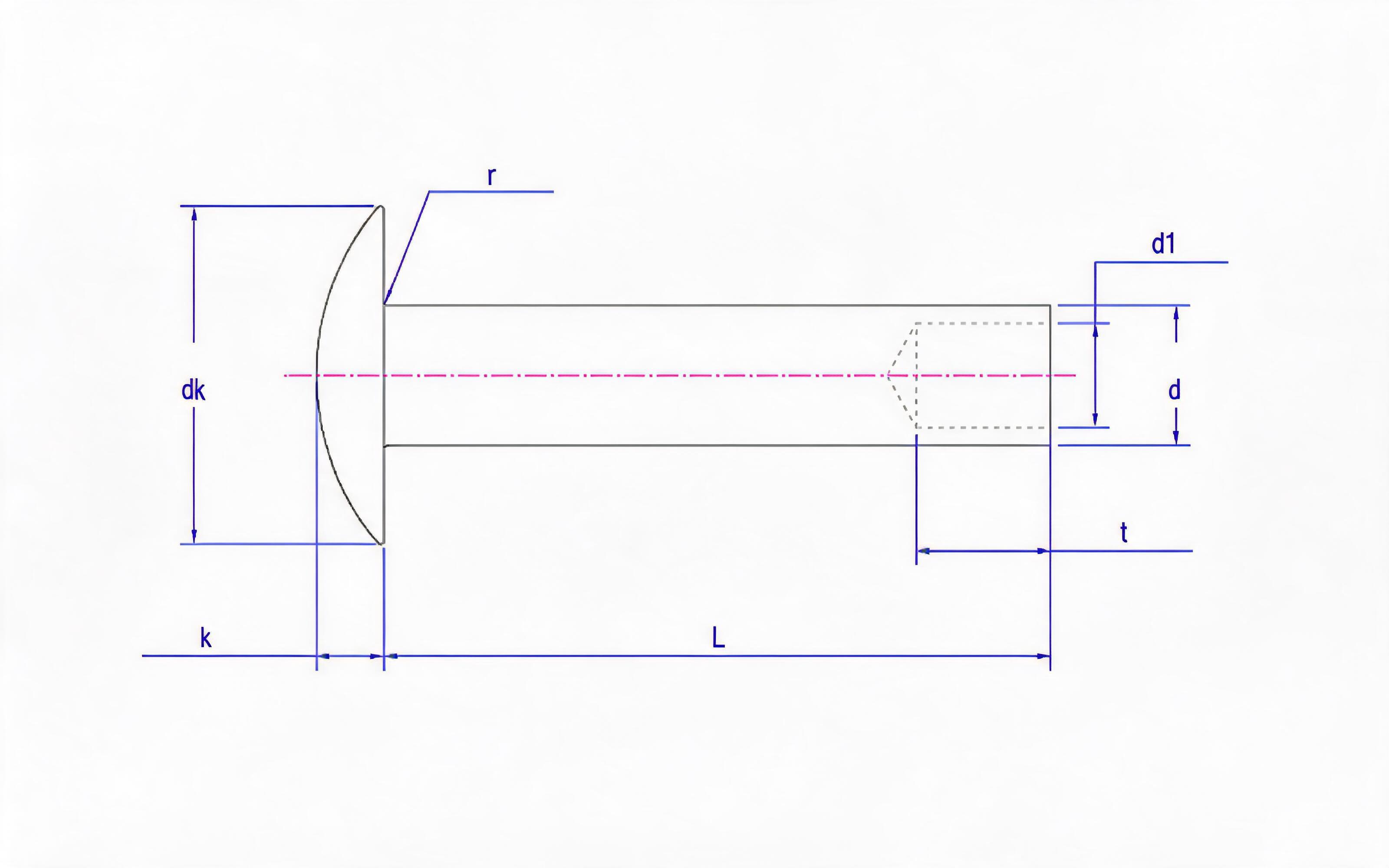 Round head semi-hollow rivet (non-ferrous metal) Standard Drawing