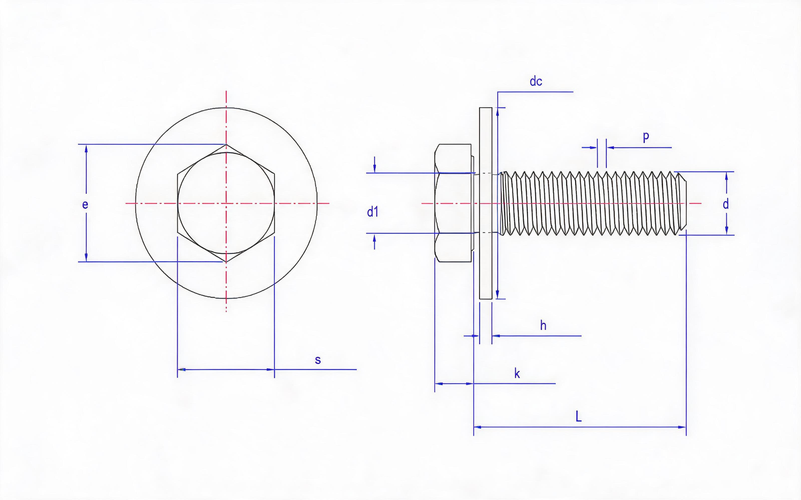 Combination of hexagon bolt and large flat washer Standard Drawing