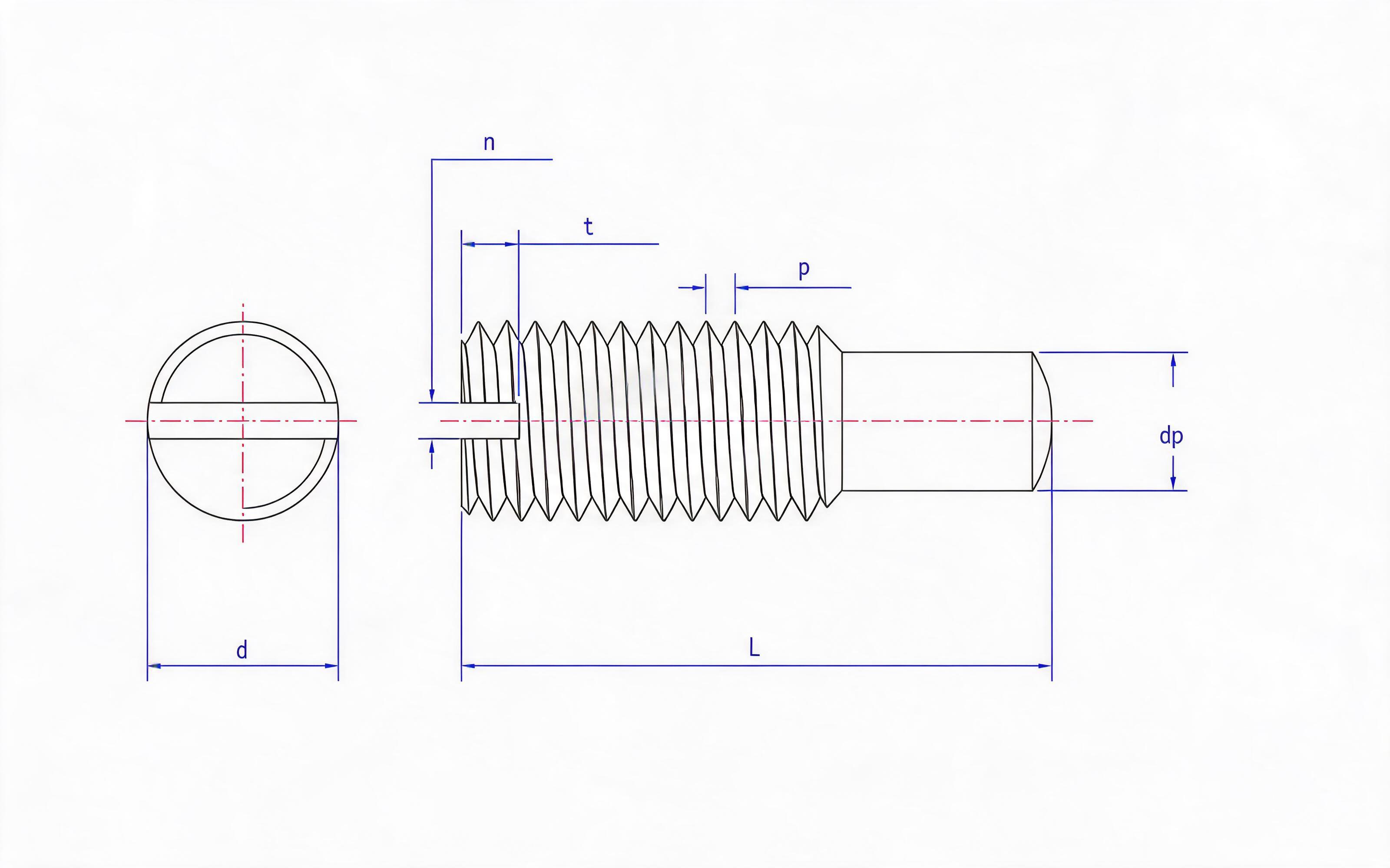 Slotted spherical cylindrical end set screw Standard Drawing