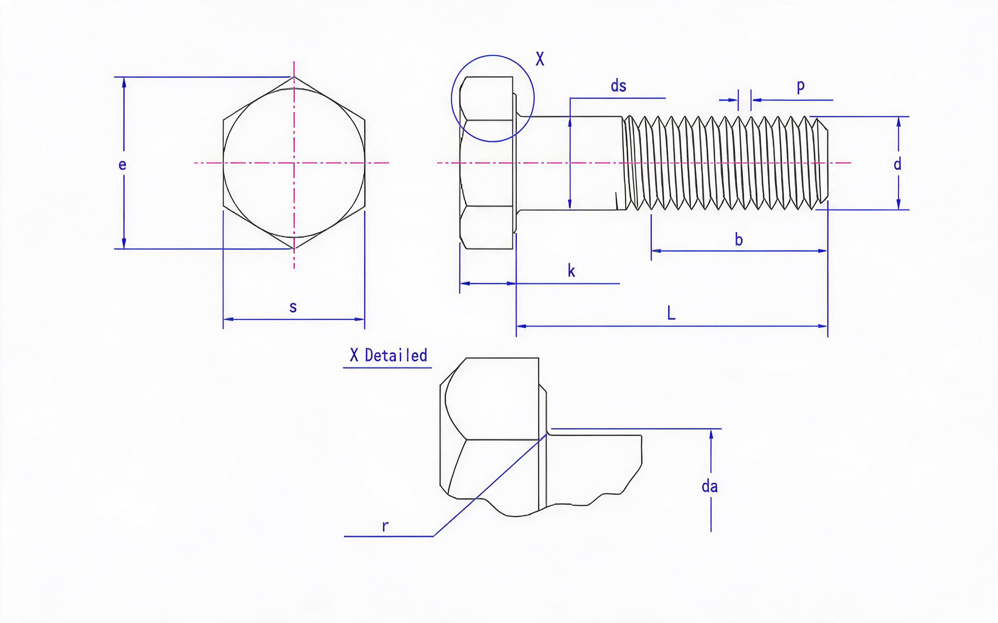 Hexagon head bolt Standard Drawing