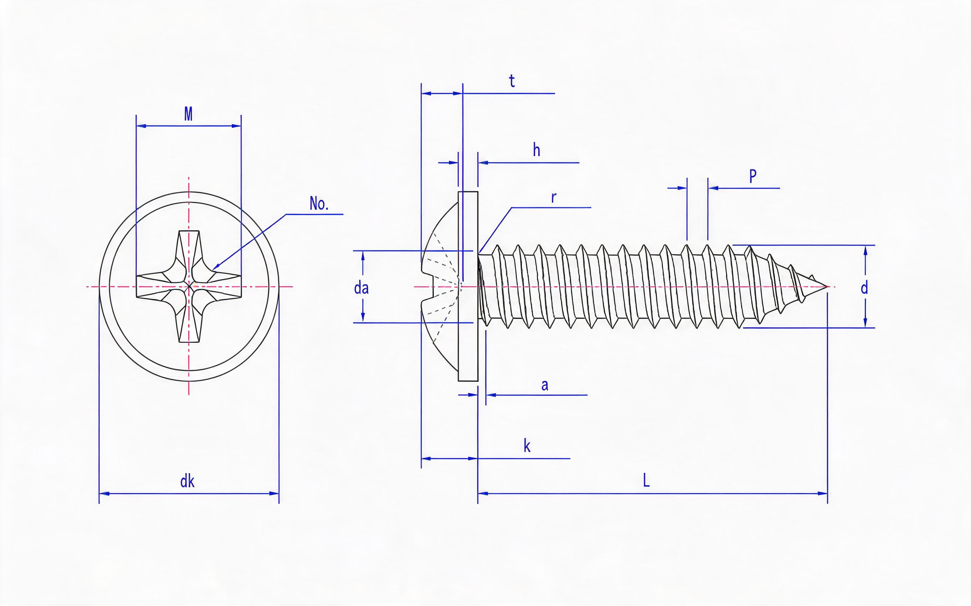 Cross recessed round head flange self-tapping screw Type C Standard Drawing