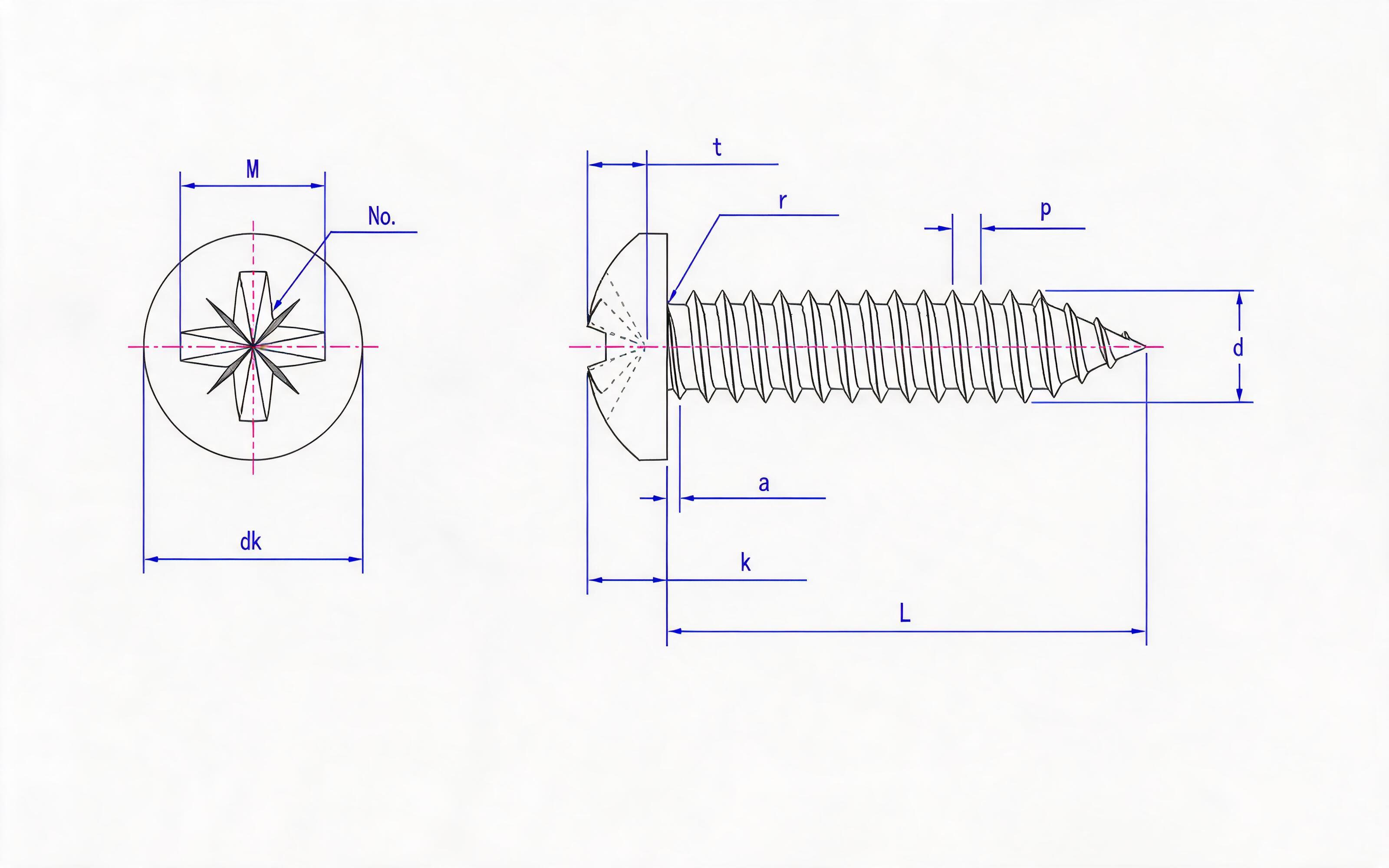 Type C of herringbone groove panhead self-tapping screw Standard Drawing
