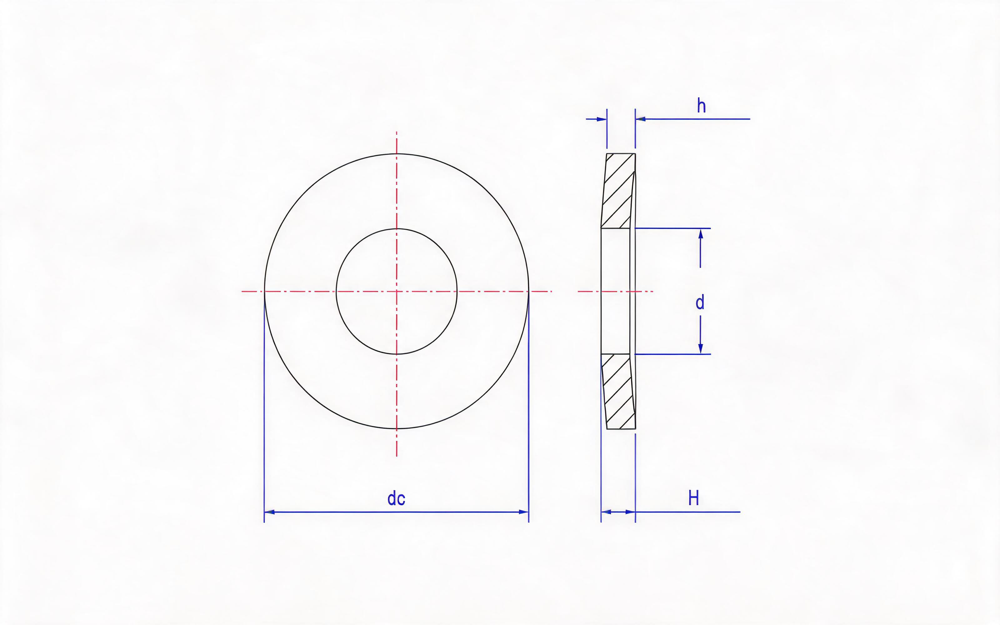 Belleville spring washer (1.25mm<h ≤ 6mm, d H13) Table 5 Standard Drawing