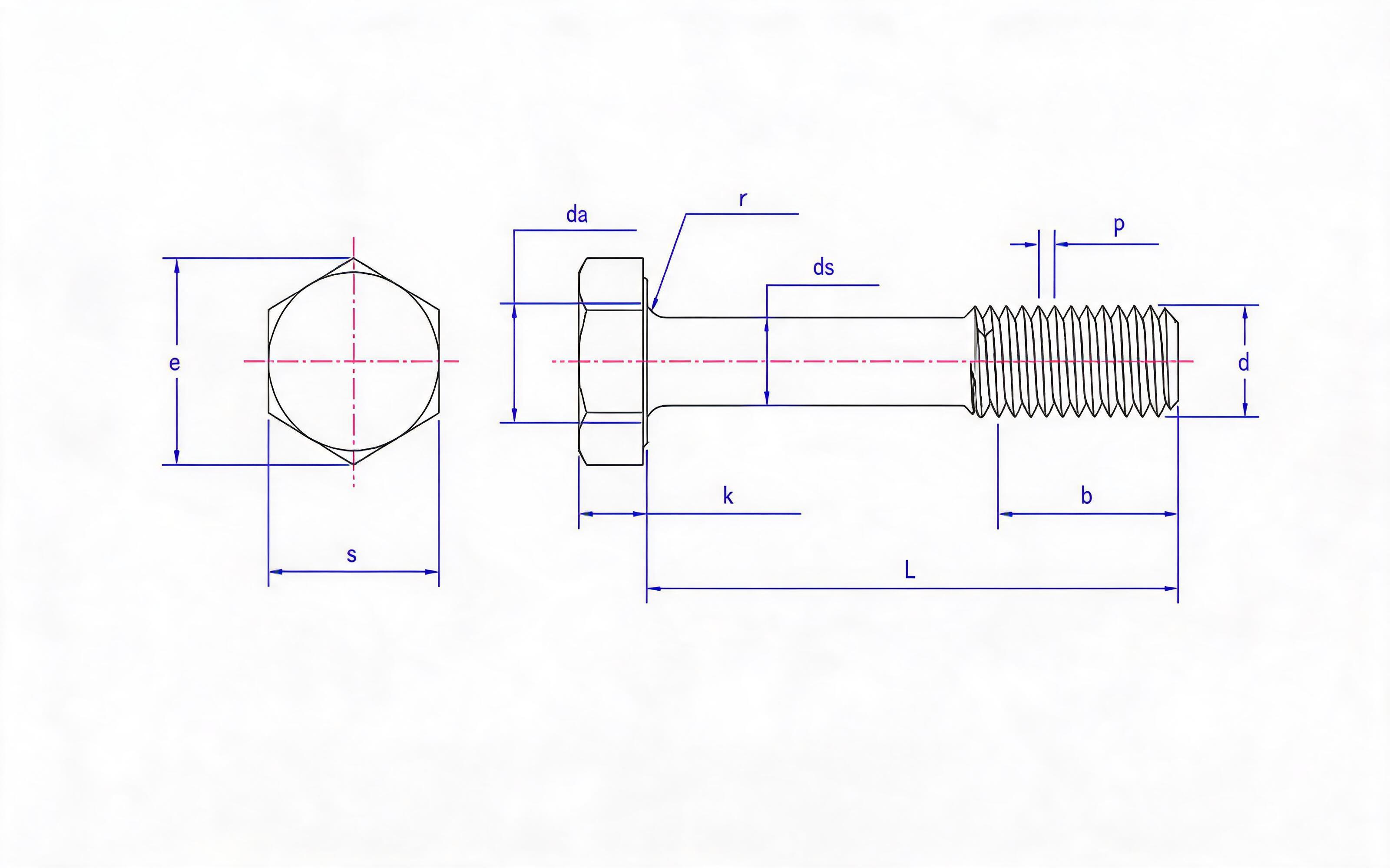 HEXAGON HEAD WITHOUT THREAD L LONG THREAD (FLAT) Standard Drawing