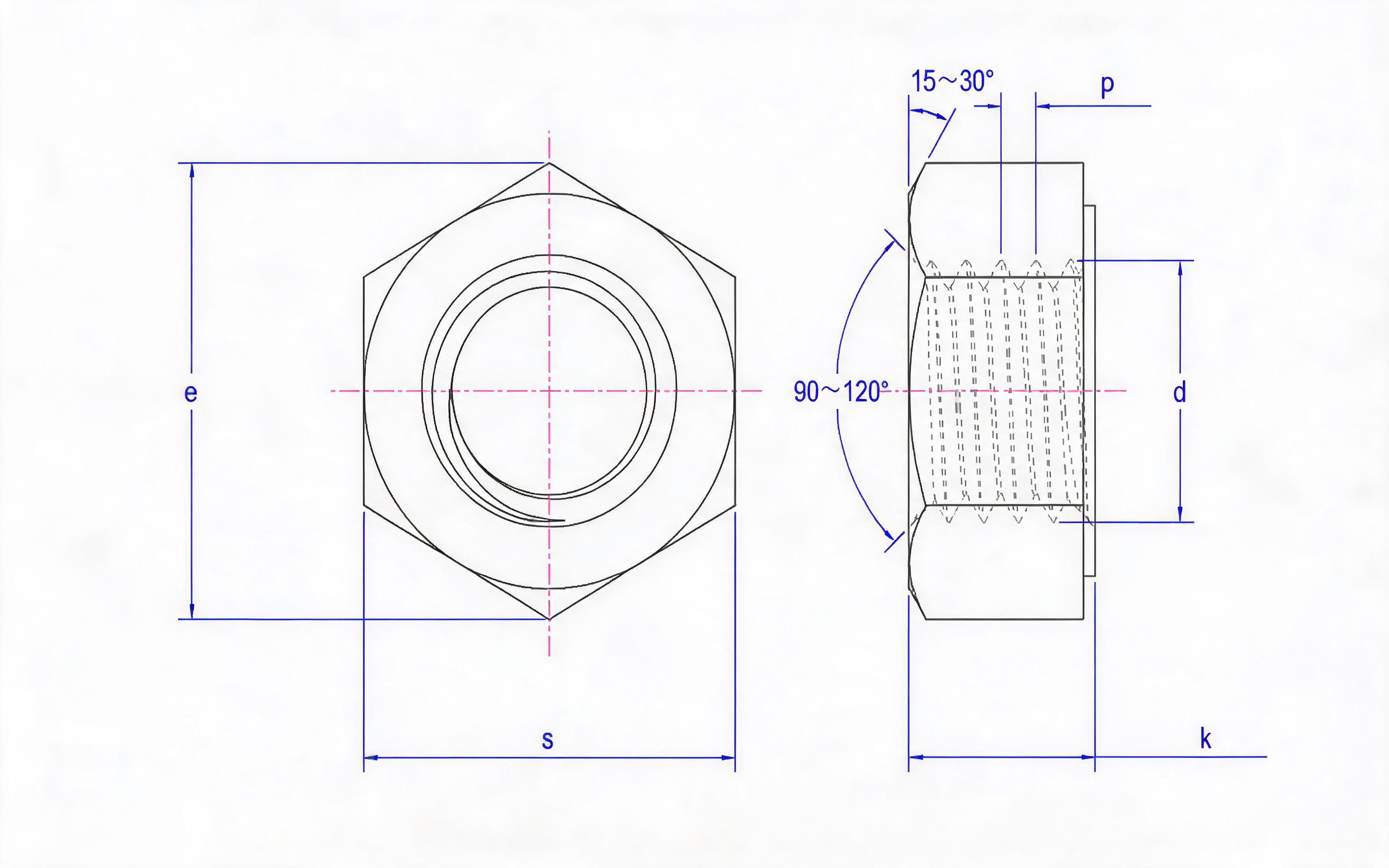 Type 1 single-chamfered hexagon nut Standard Drawing