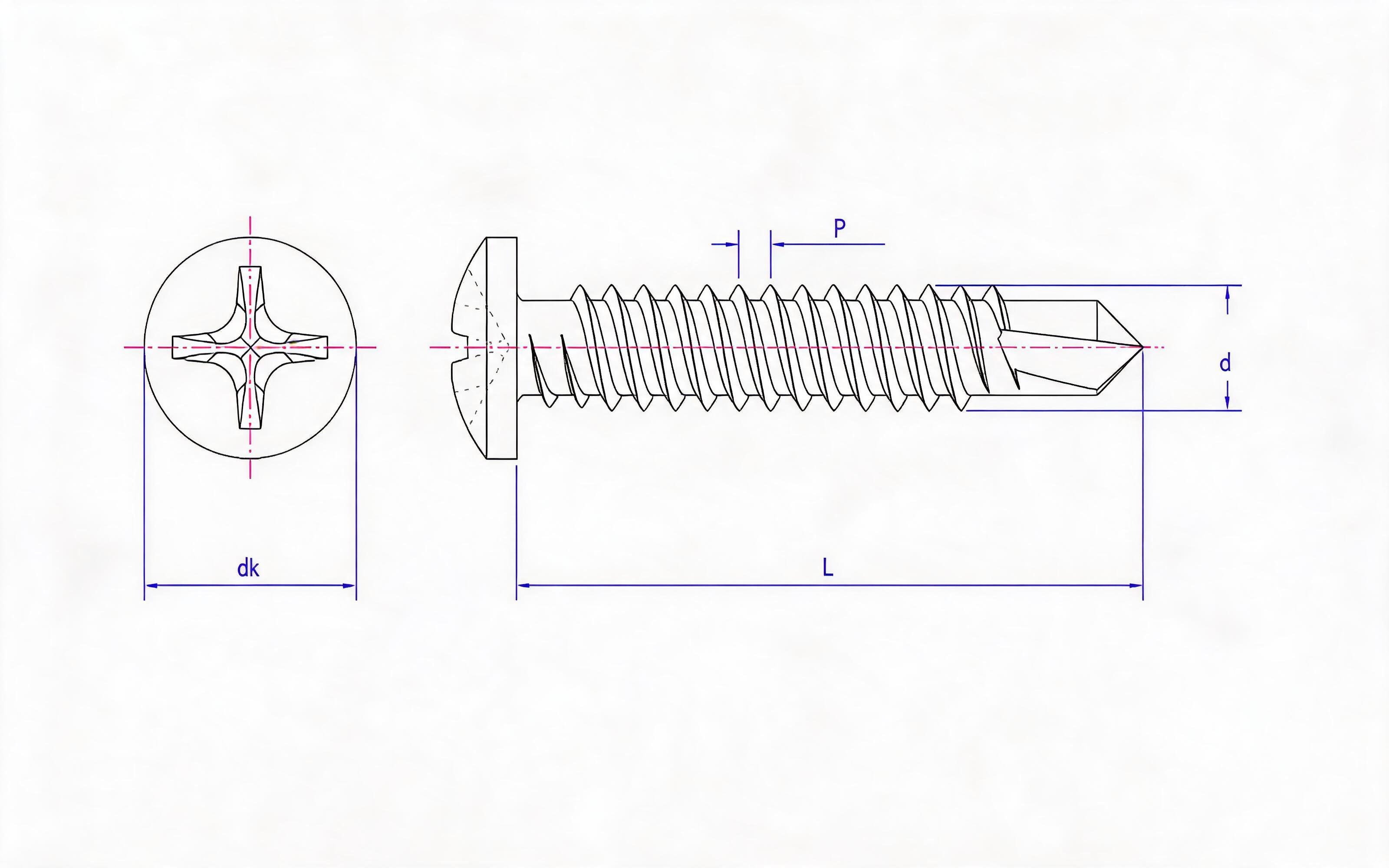 LB Cross recessed panhead double-thread drill tail dry wall nail Standard Drawing