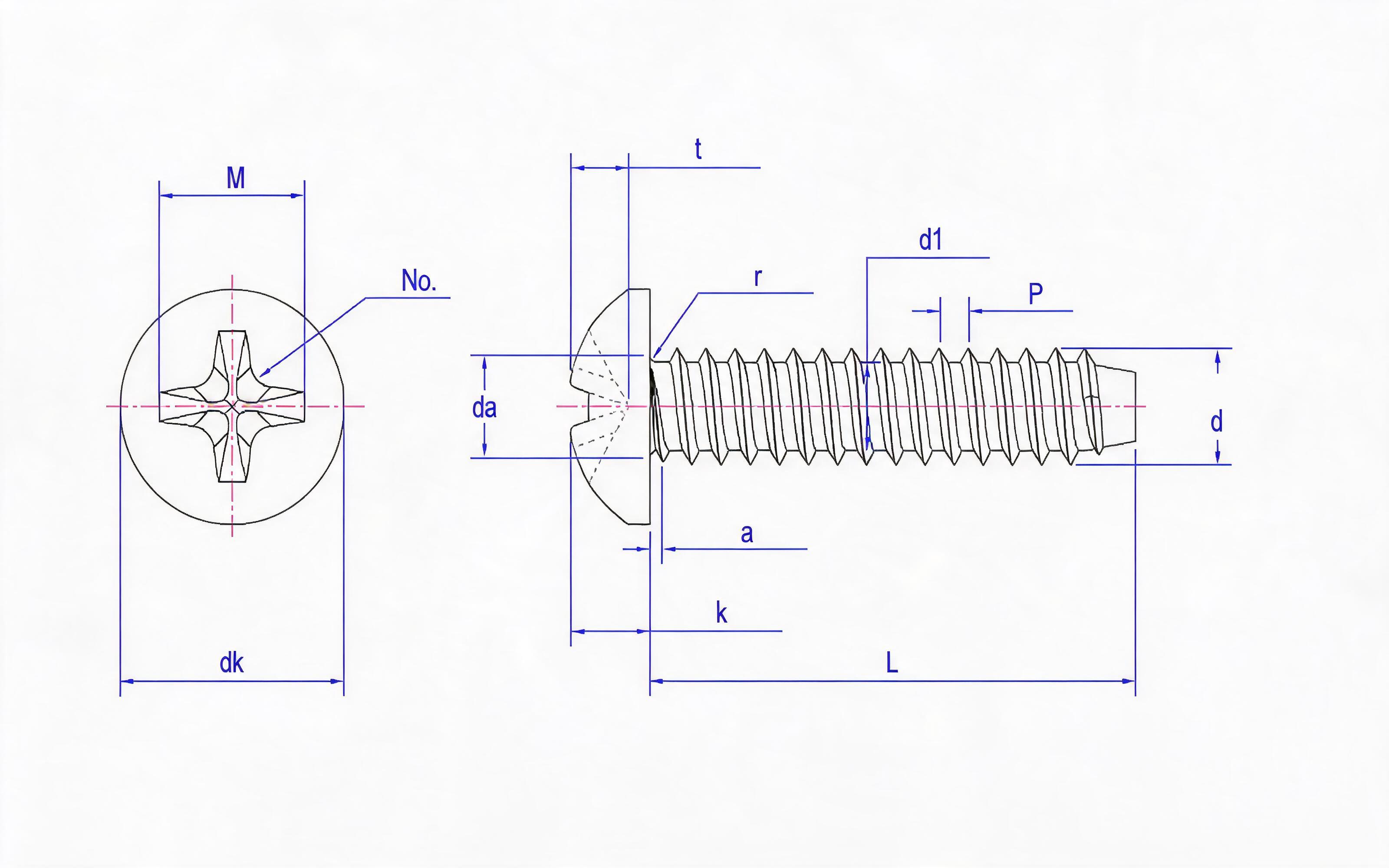 Cross recessed panhead self-tapping screw F-type Standard Drawing