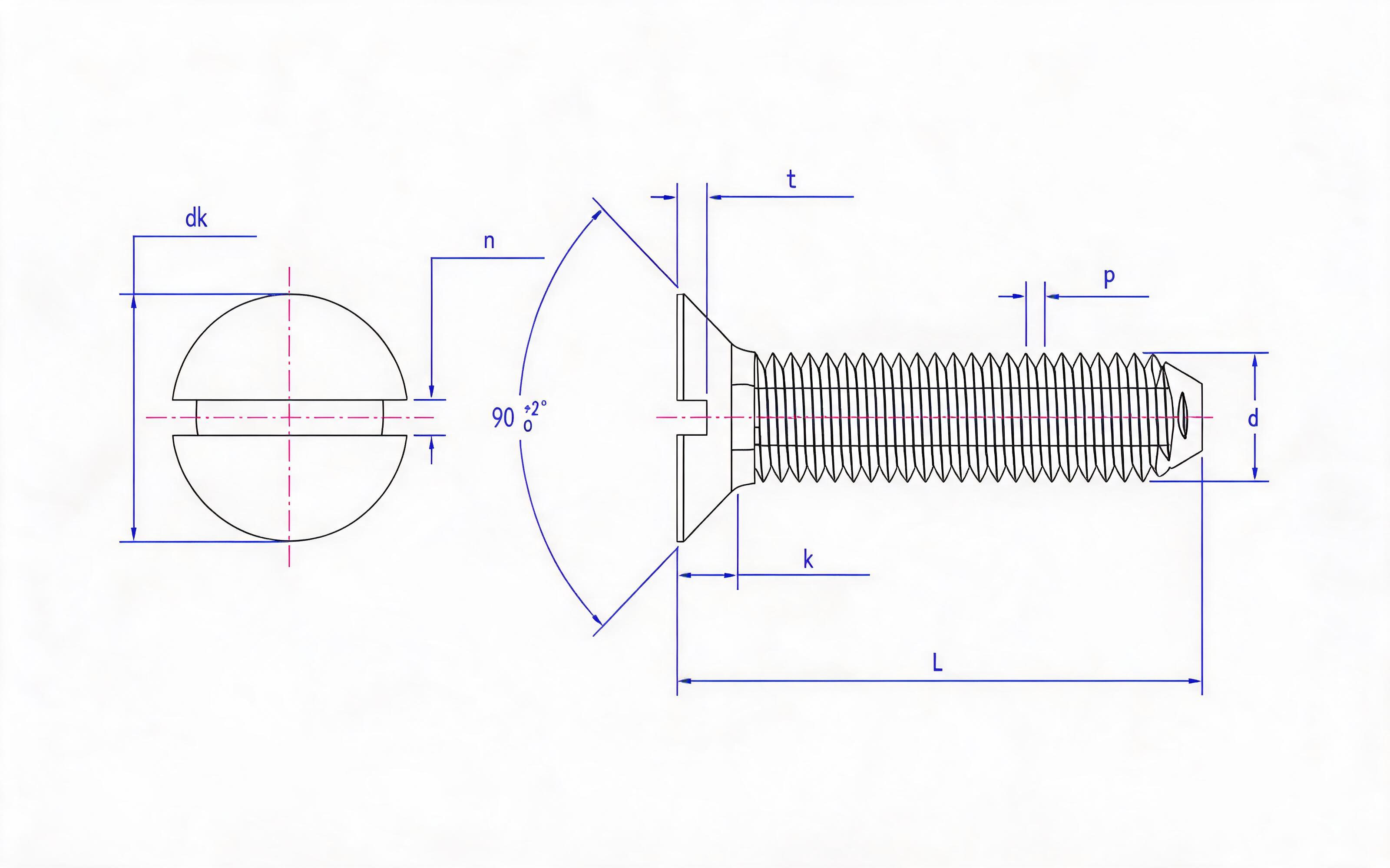 SLOTTED COUNTERSUNK HEAD TRIANGULAR LOCK SCREW Standard Drawing