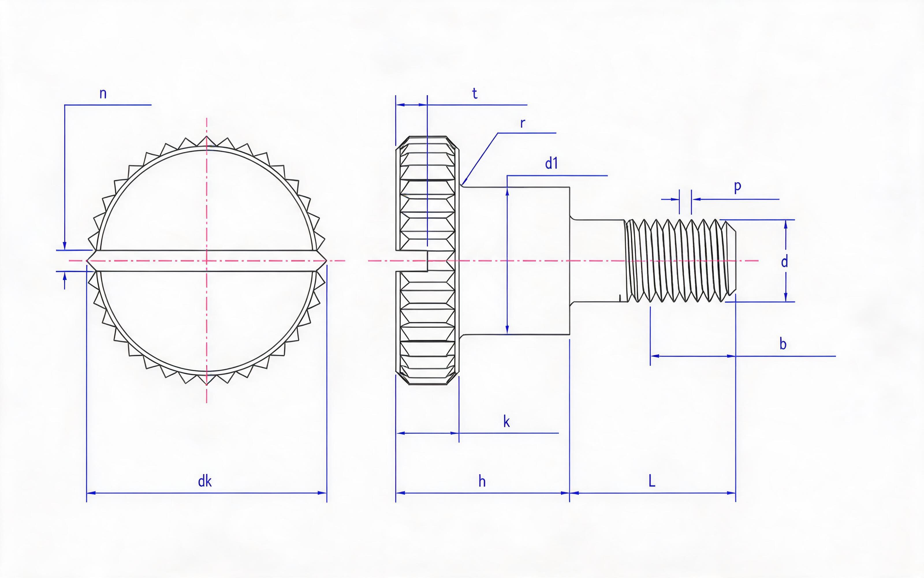 Slotted knurled head step screw Standard Drawing