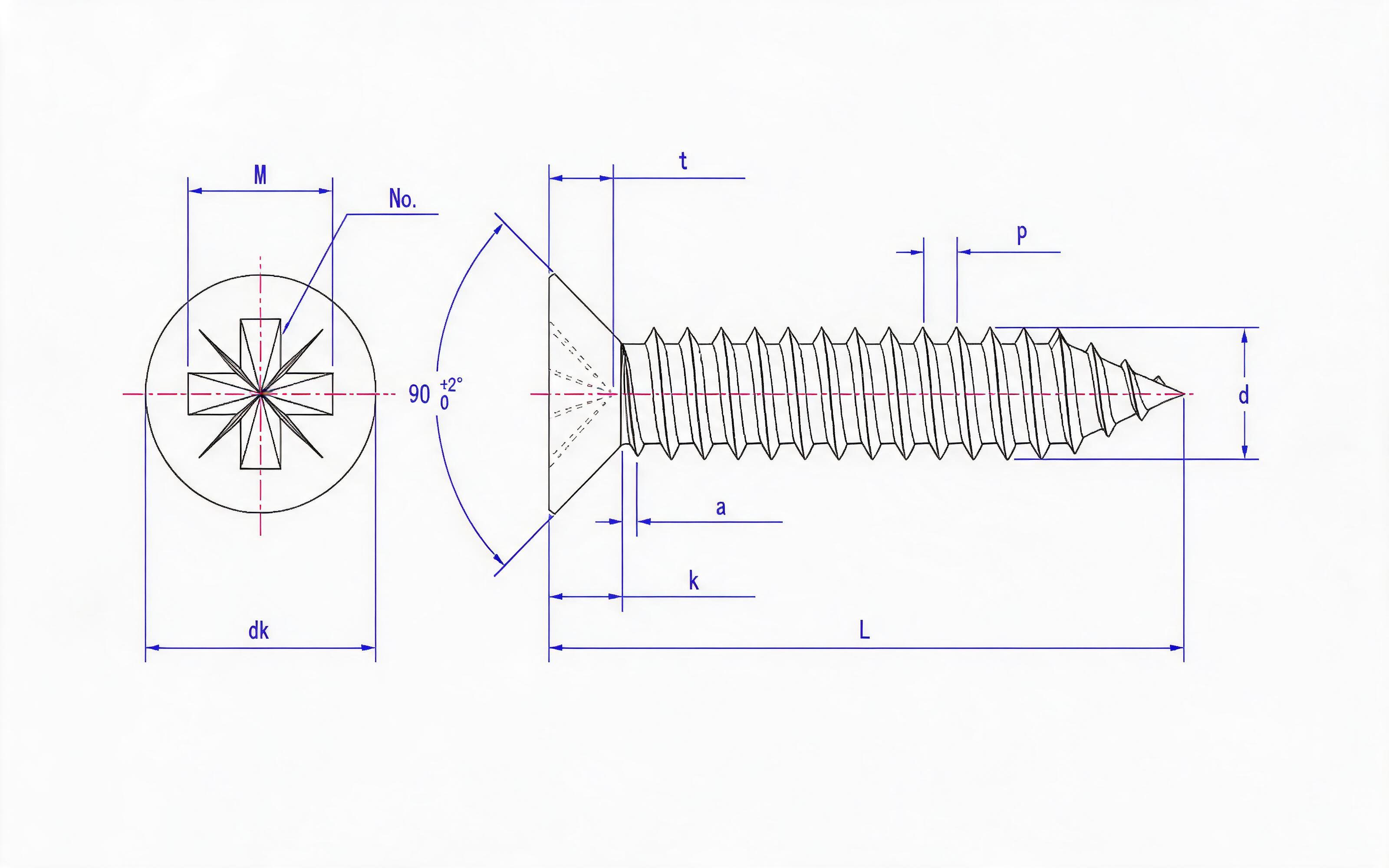 Type C countersunk head self-tapping screw with herringbone groove Standard Drawing