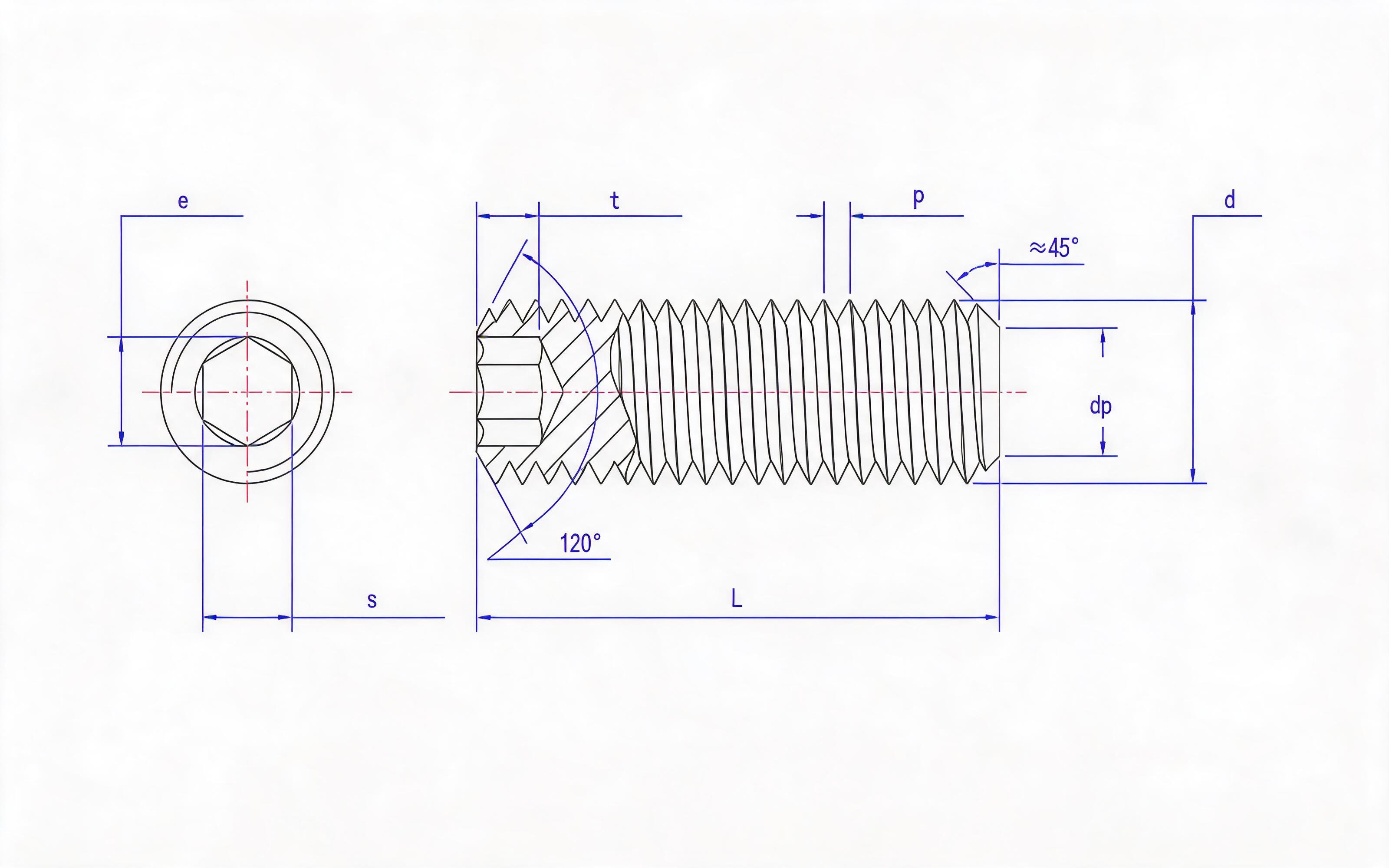 Hexagon flat end set screw Standard Drawing
