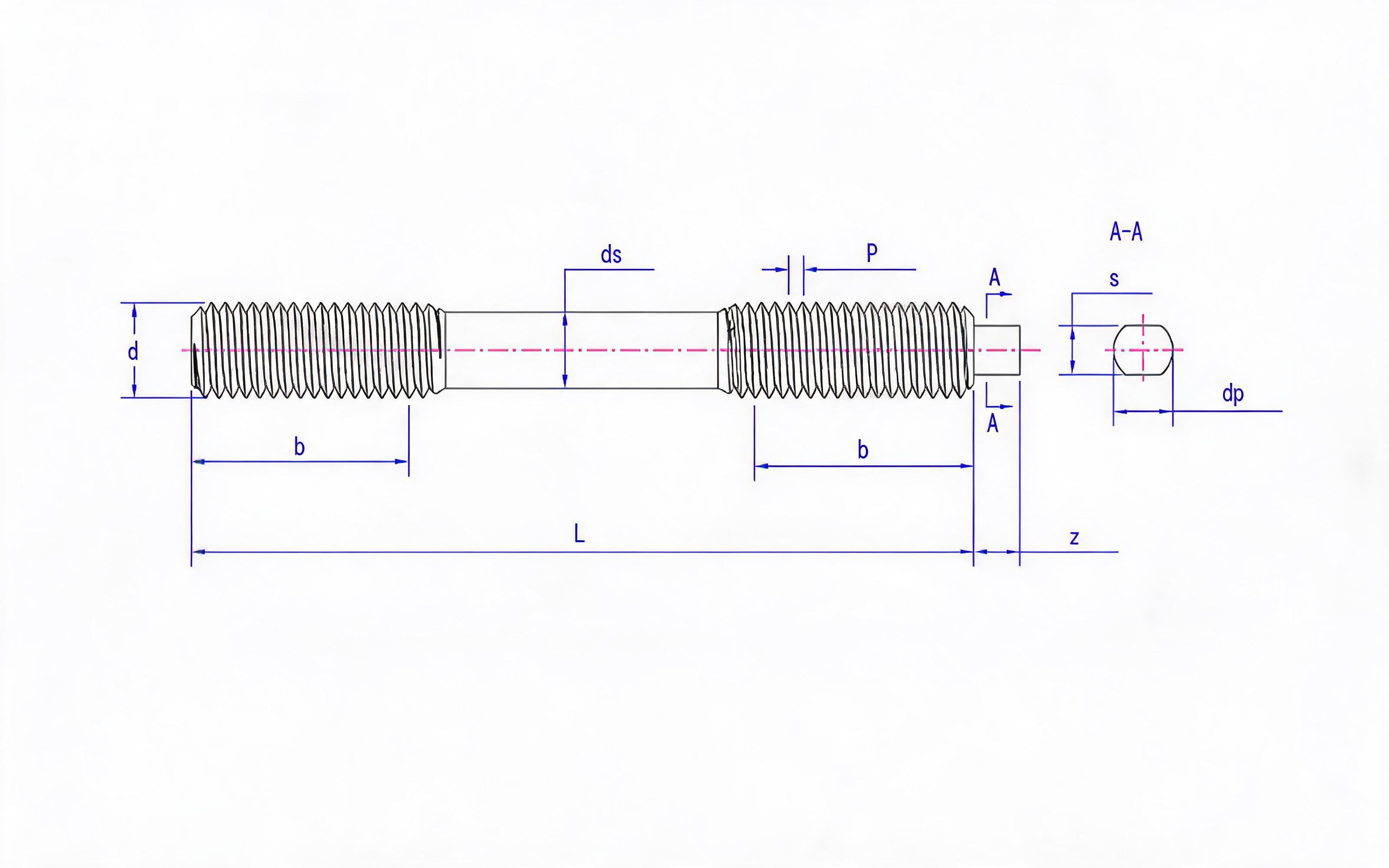 Type A Double-head Equal Length Extended Thread Stud (d ≤ 56mm) Table 1 Standard Drawing