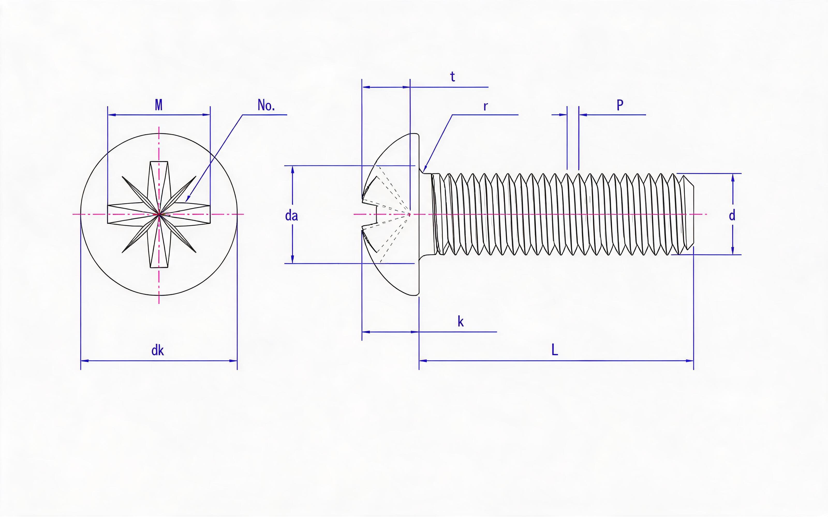 RAISED HEAD SCREW (Z-SLOT) Standard Drawing