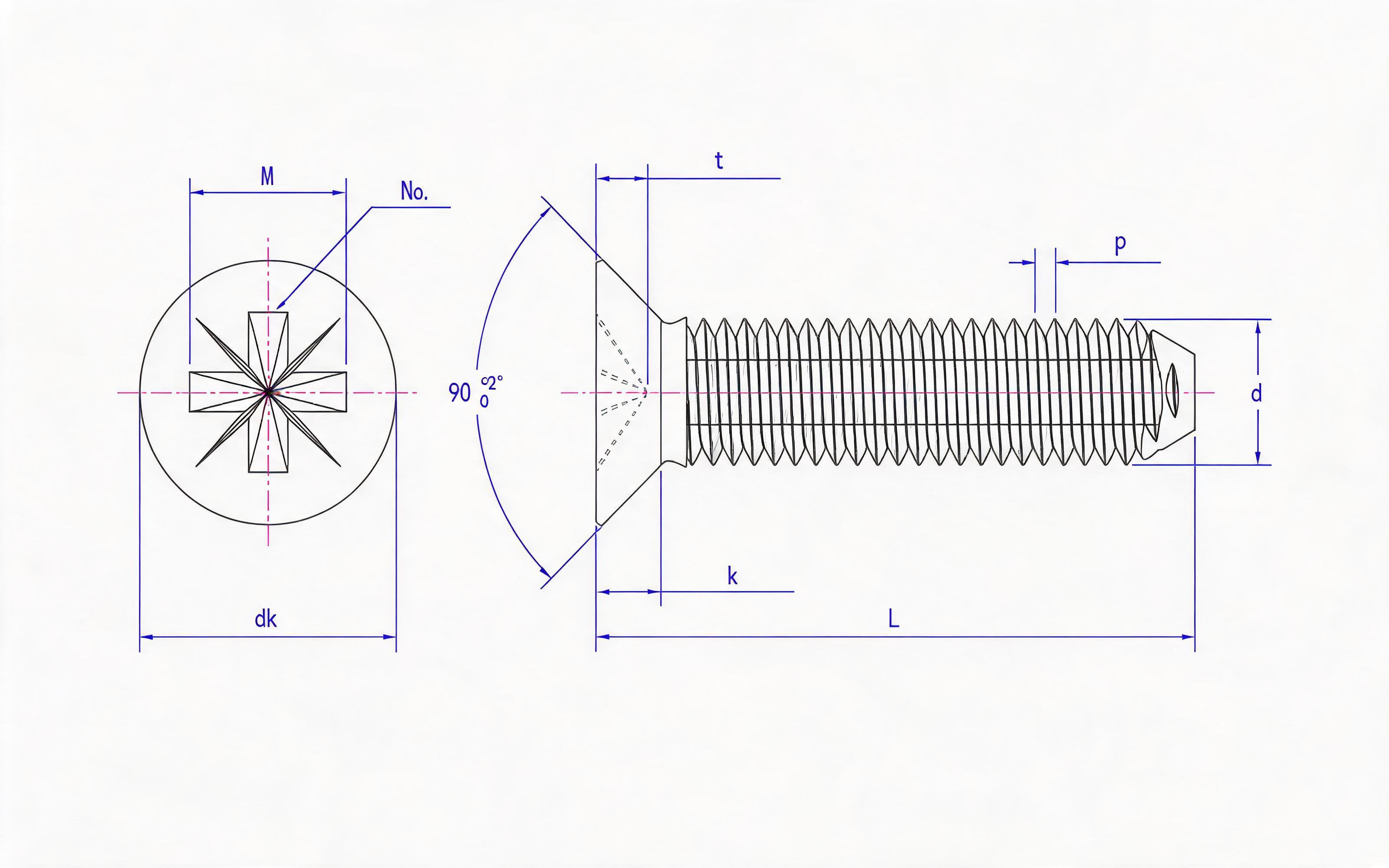Deep Rice Grooved Countersunk Triangular Lock Screw (Type Z) Standard Drawing