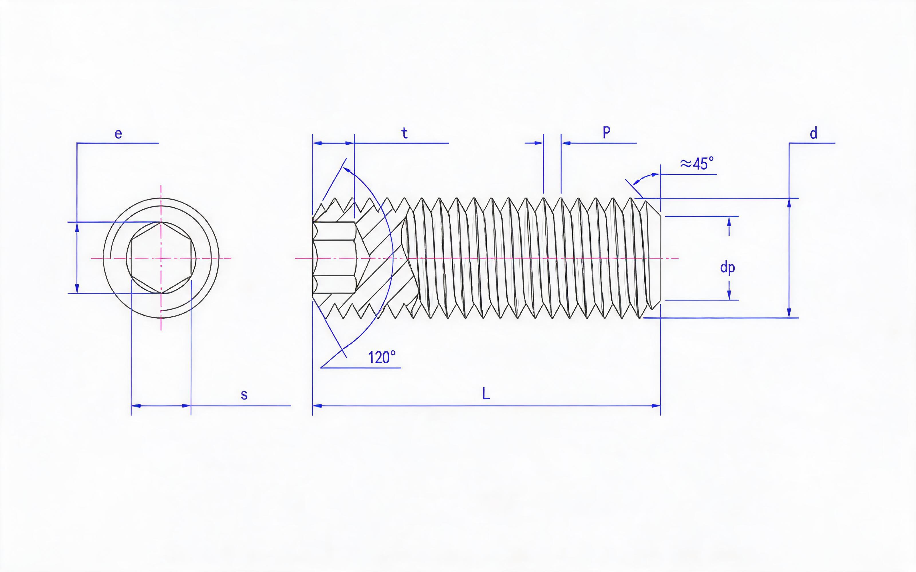 Hexagon flat end set screw Standard Drawing