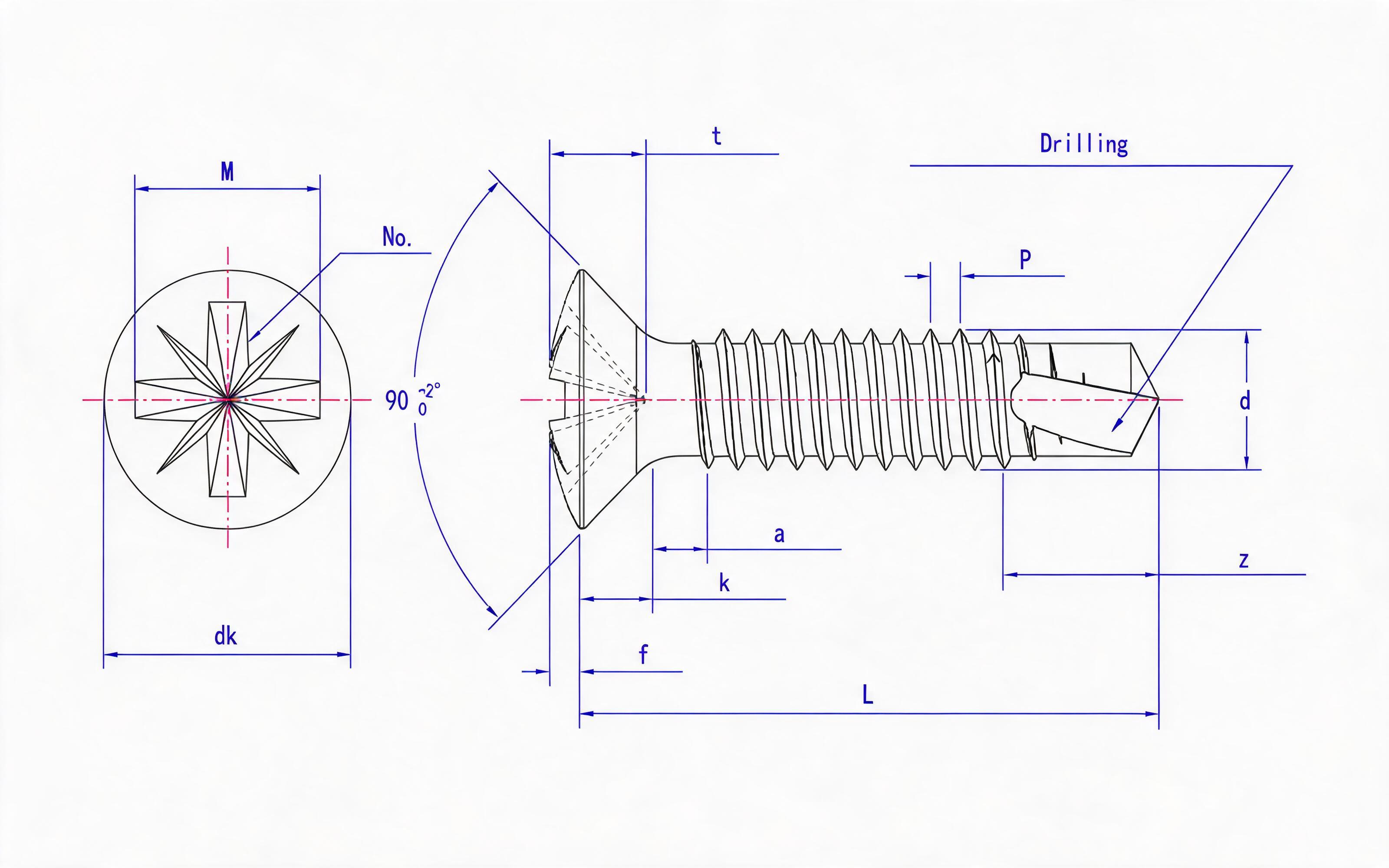 Split head countersunk head self-tapping screw (Z type) Standard Drawing