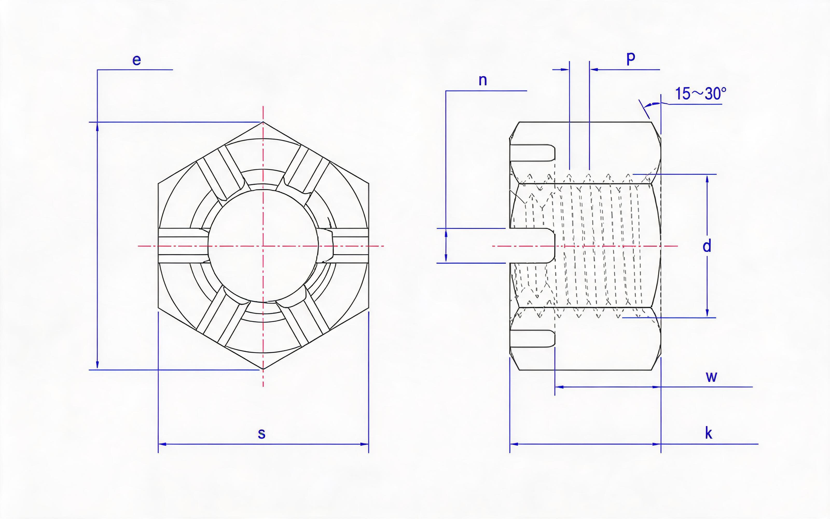Type 1 hexagon castle nut Standard Drawing