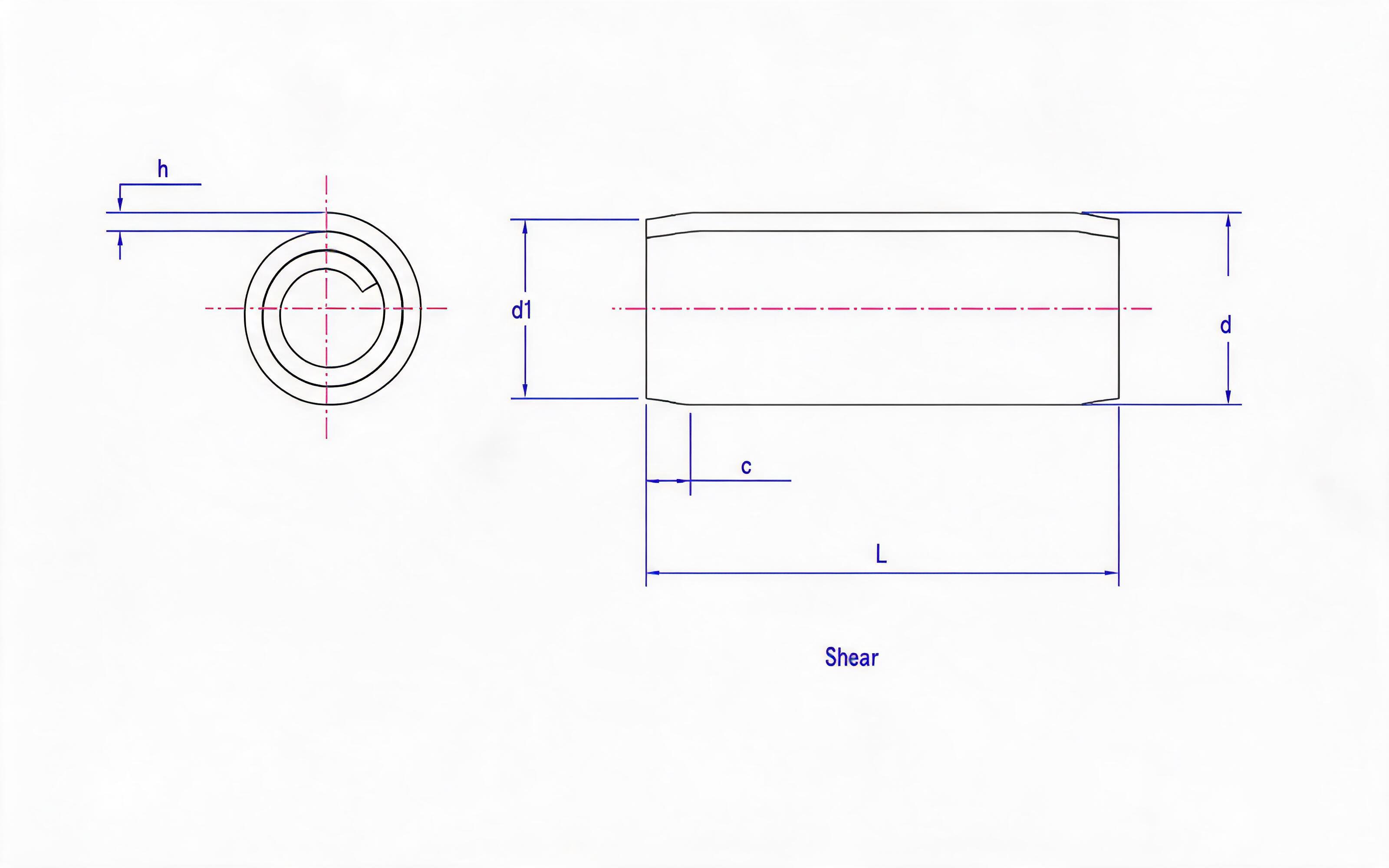 Heavy-duty coiled elastic cylindrical pin (steel and martensitic stainless steel) Standard Drawing