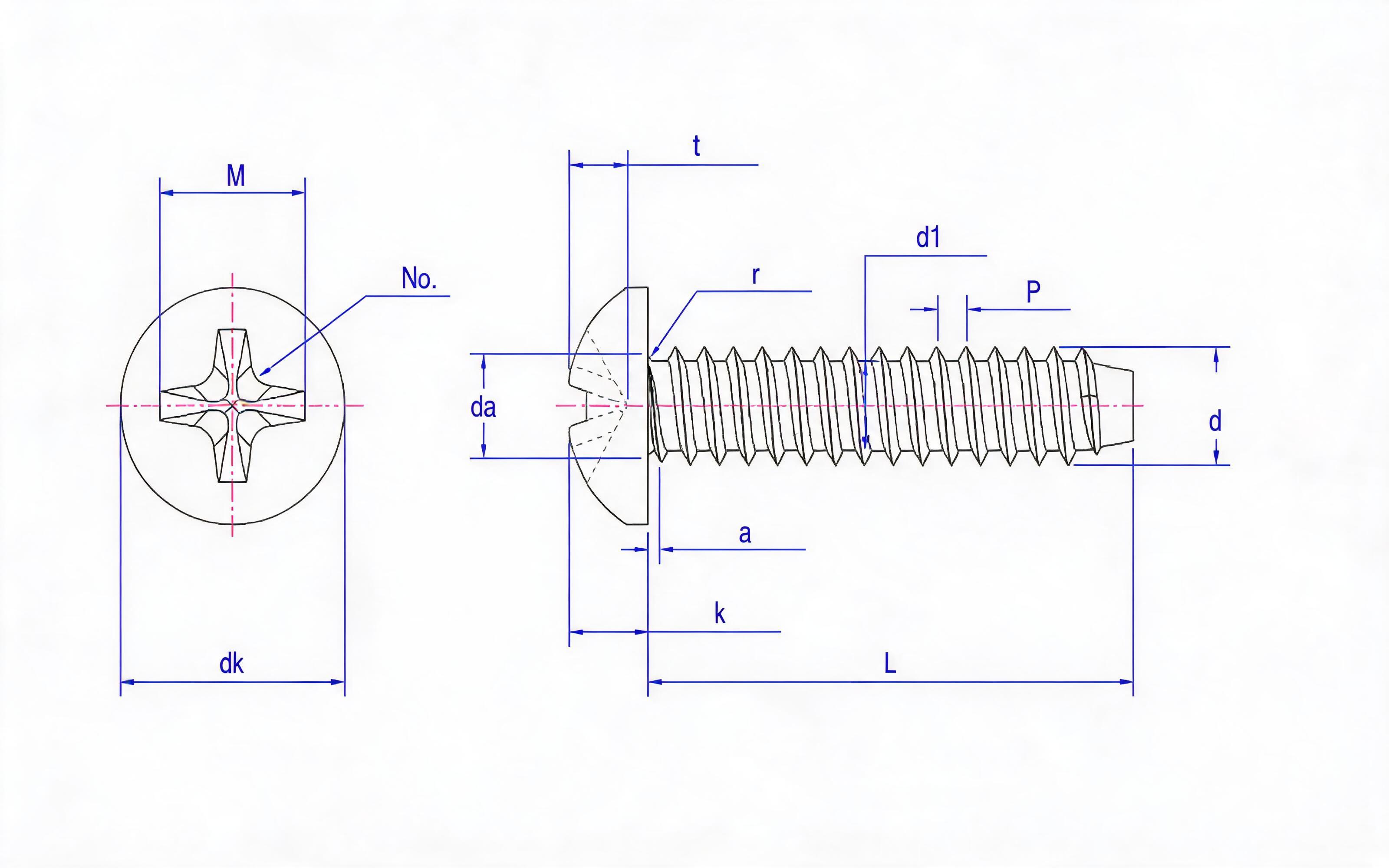 Cross recessed panhead self-tapping screw F-type Standard Drawing